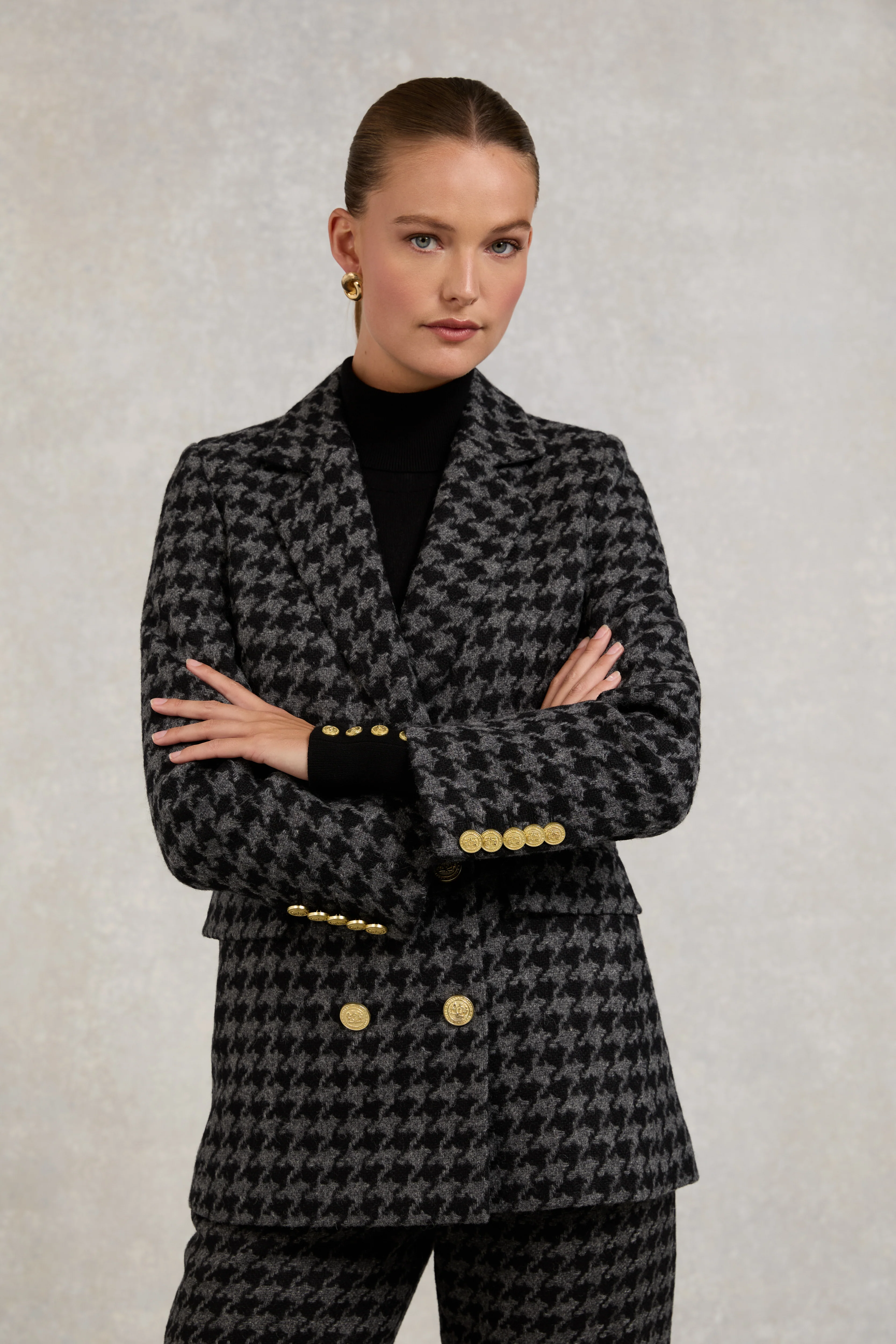Double Breasted Blazer (Large Scale Charcoal Houndstooth) - Image 2