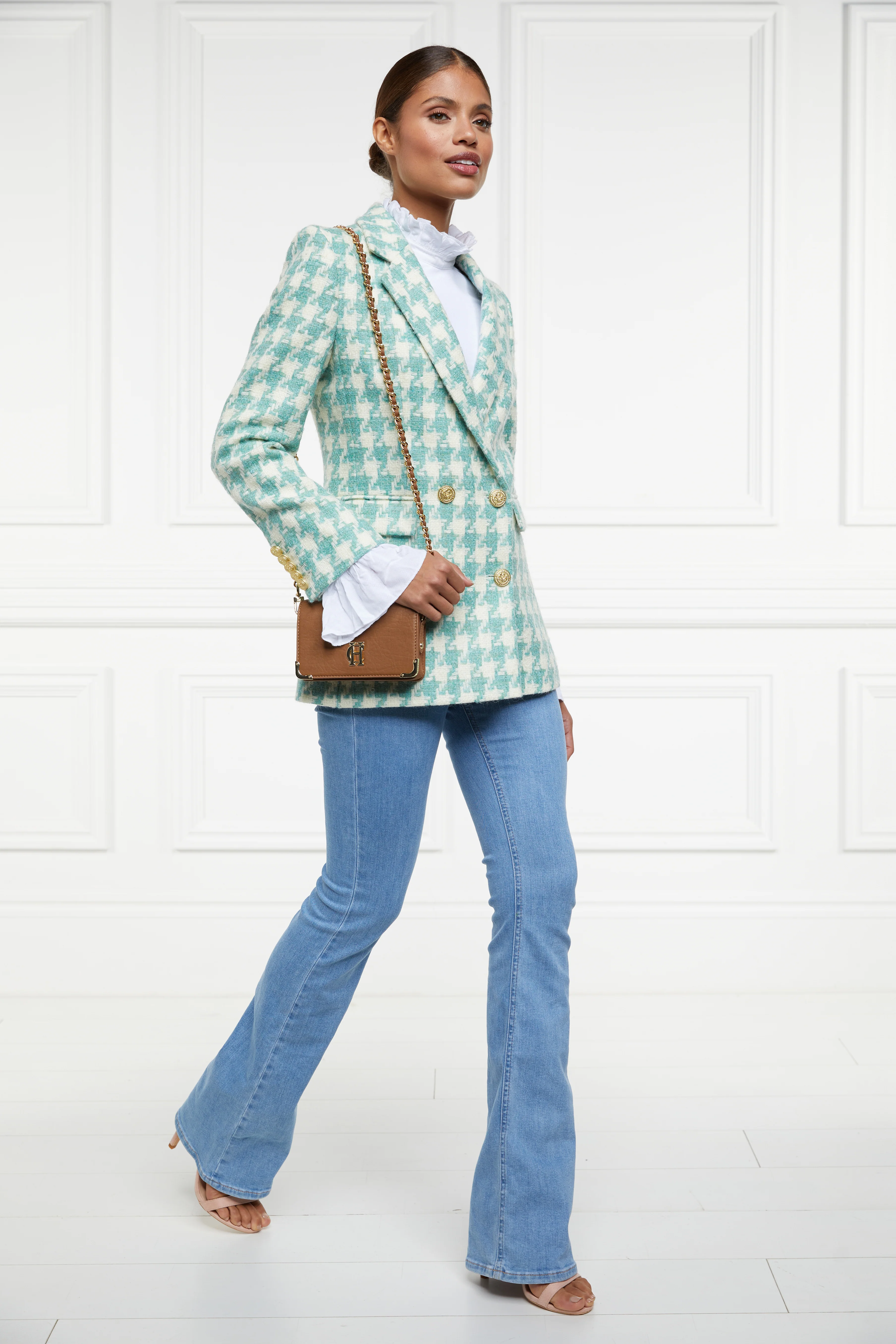 Double Breasted Blazer (Large Scale Teal Houndstooth) - Image 3