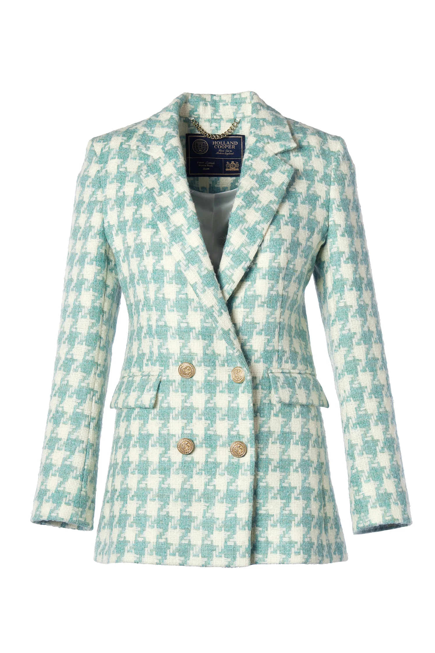 Double Breasted Blazer (Large Scale Teal Houndstooth) - Image 4