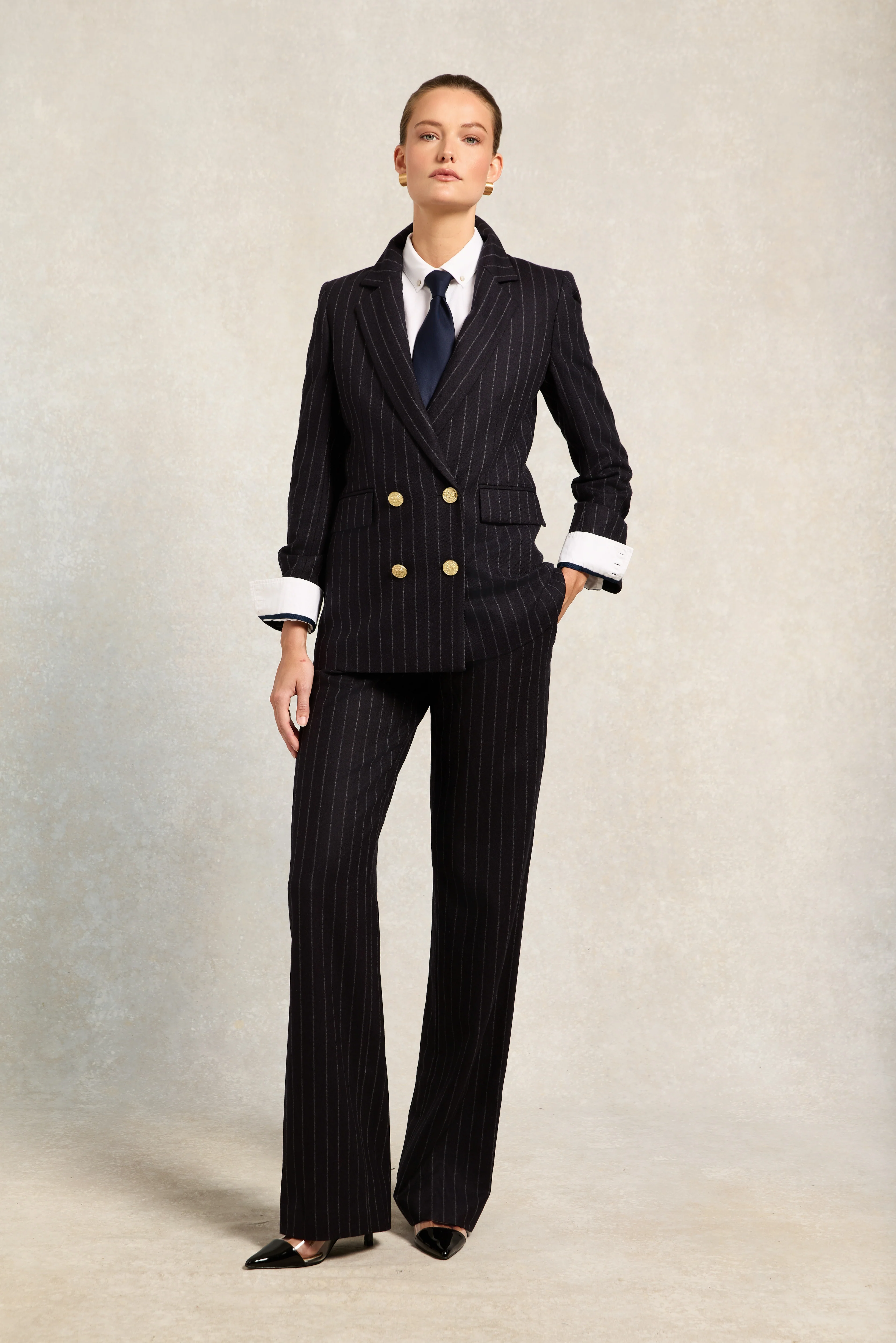 Double Breasted Blazer (Navy Chalk Pinstripe) - Image 3