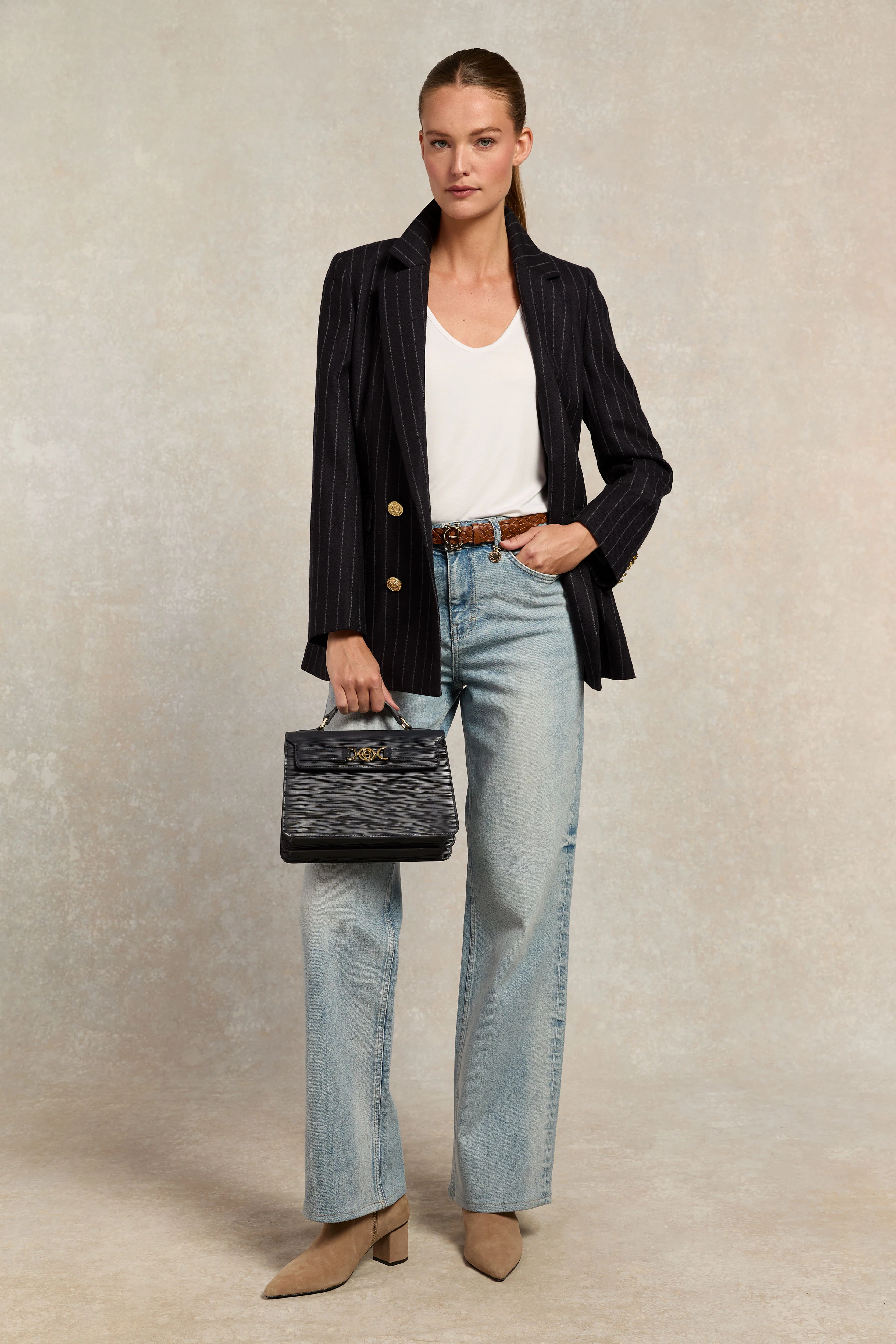 Double Breasted Blazer (Navy Chalk Pinstripe) - Image 6