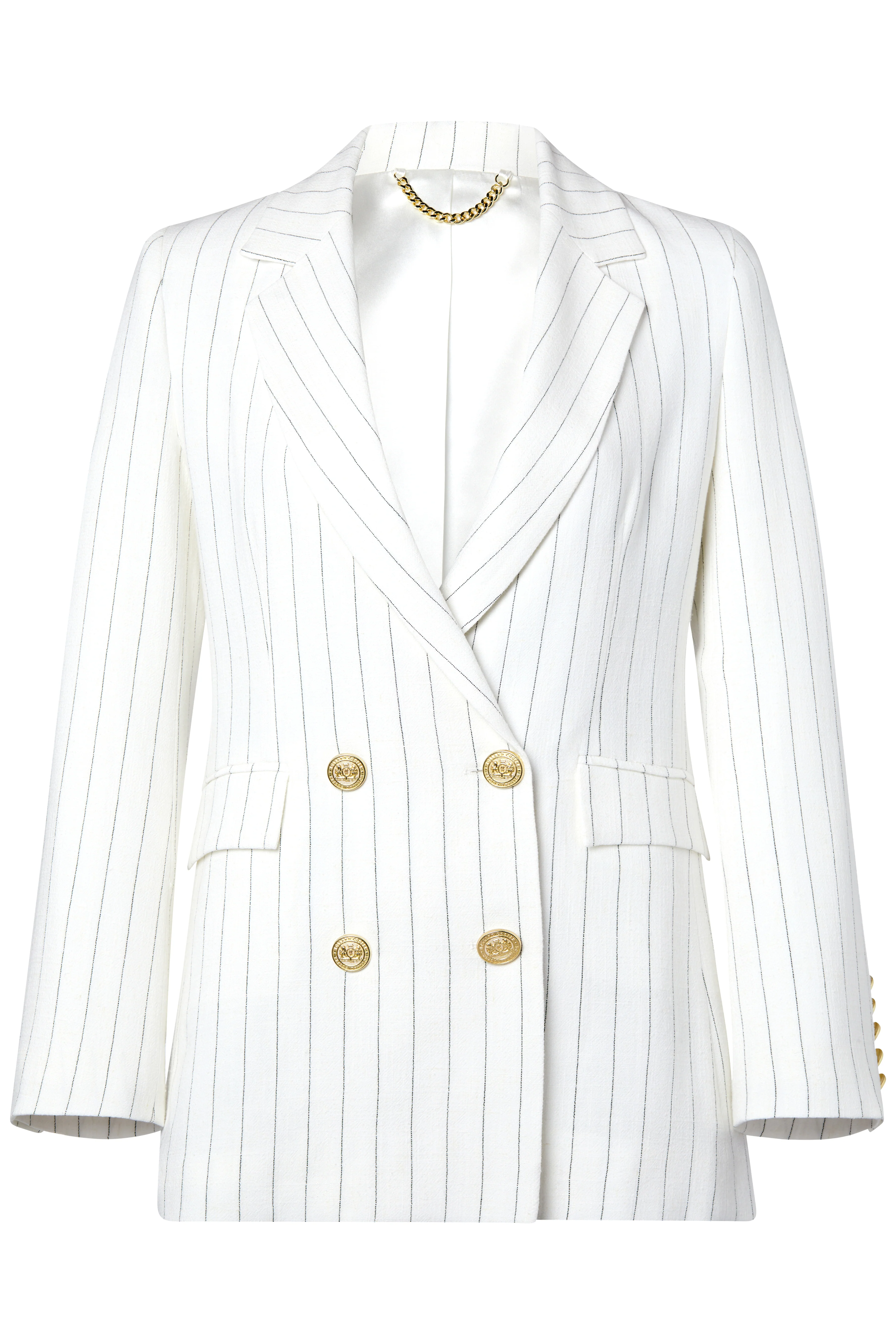 Double Breasted Blazer (Oyster Linen Pinstripe) - Image 4