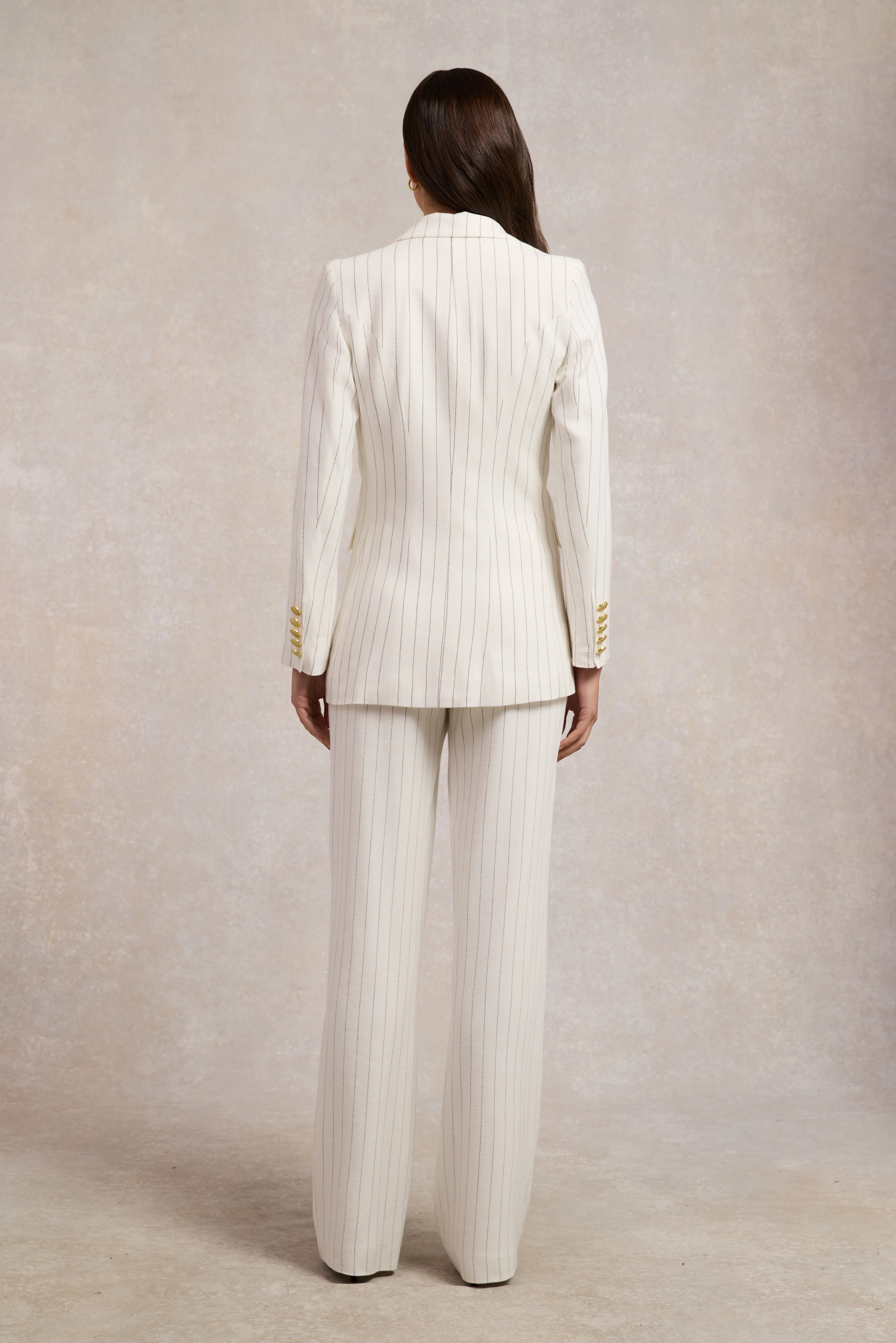 Double Breasted Blazer (Oyster Linen Pinstripe) - Image 6