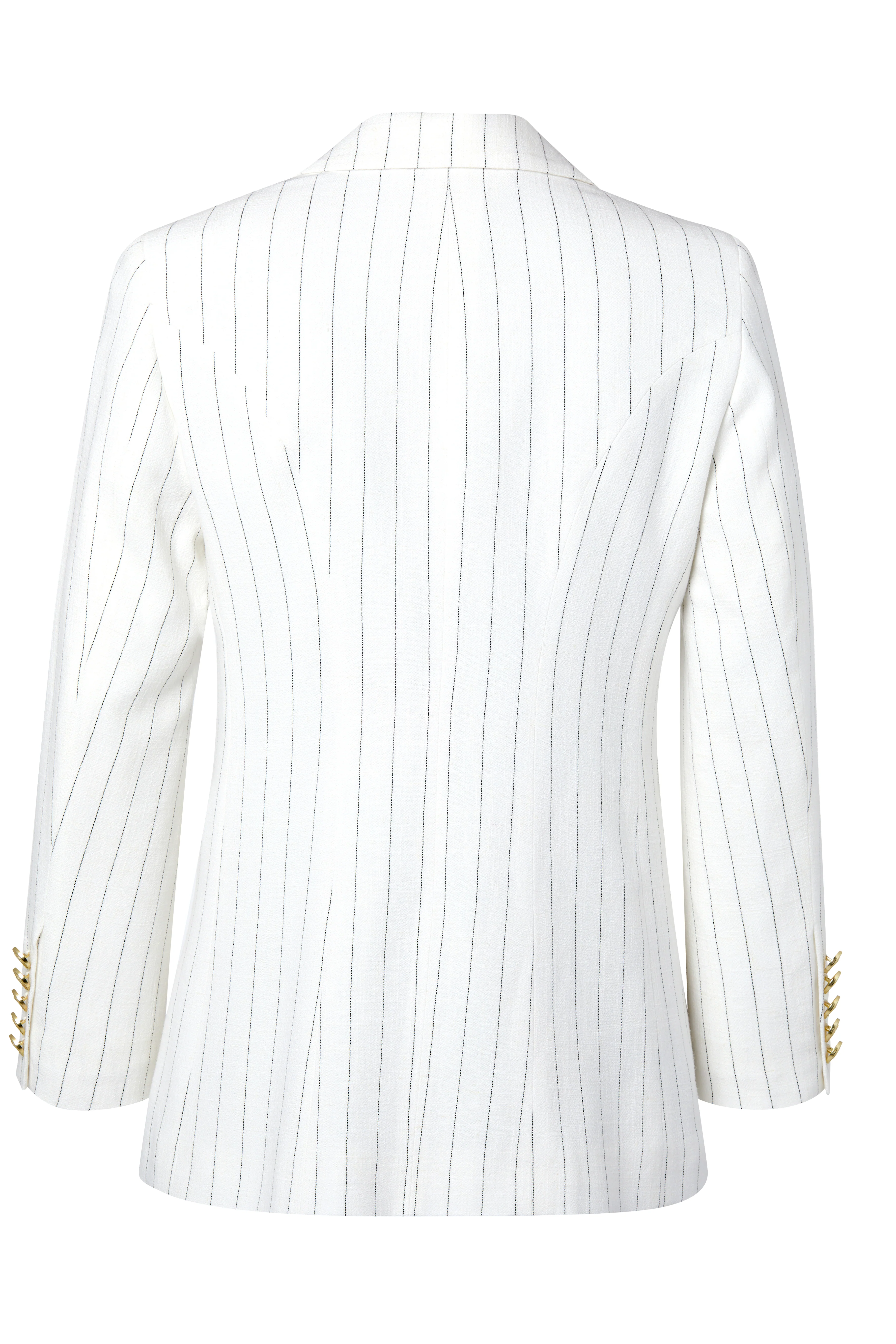 Double Breasted Blazer (Oyster Linen Pinstripe) - Image 7