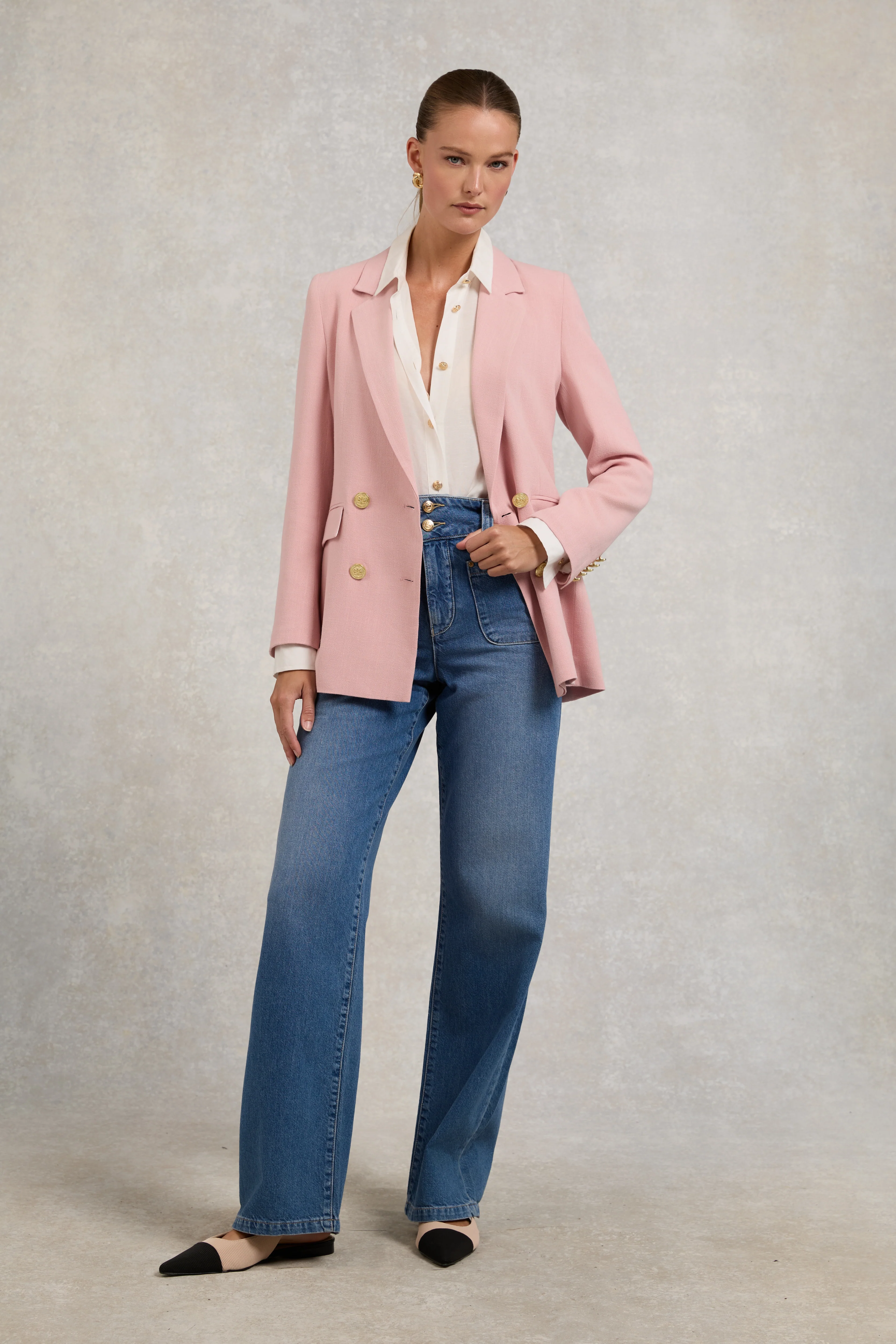 Double Breasted Blazer (Pink Linen) - Image 3
