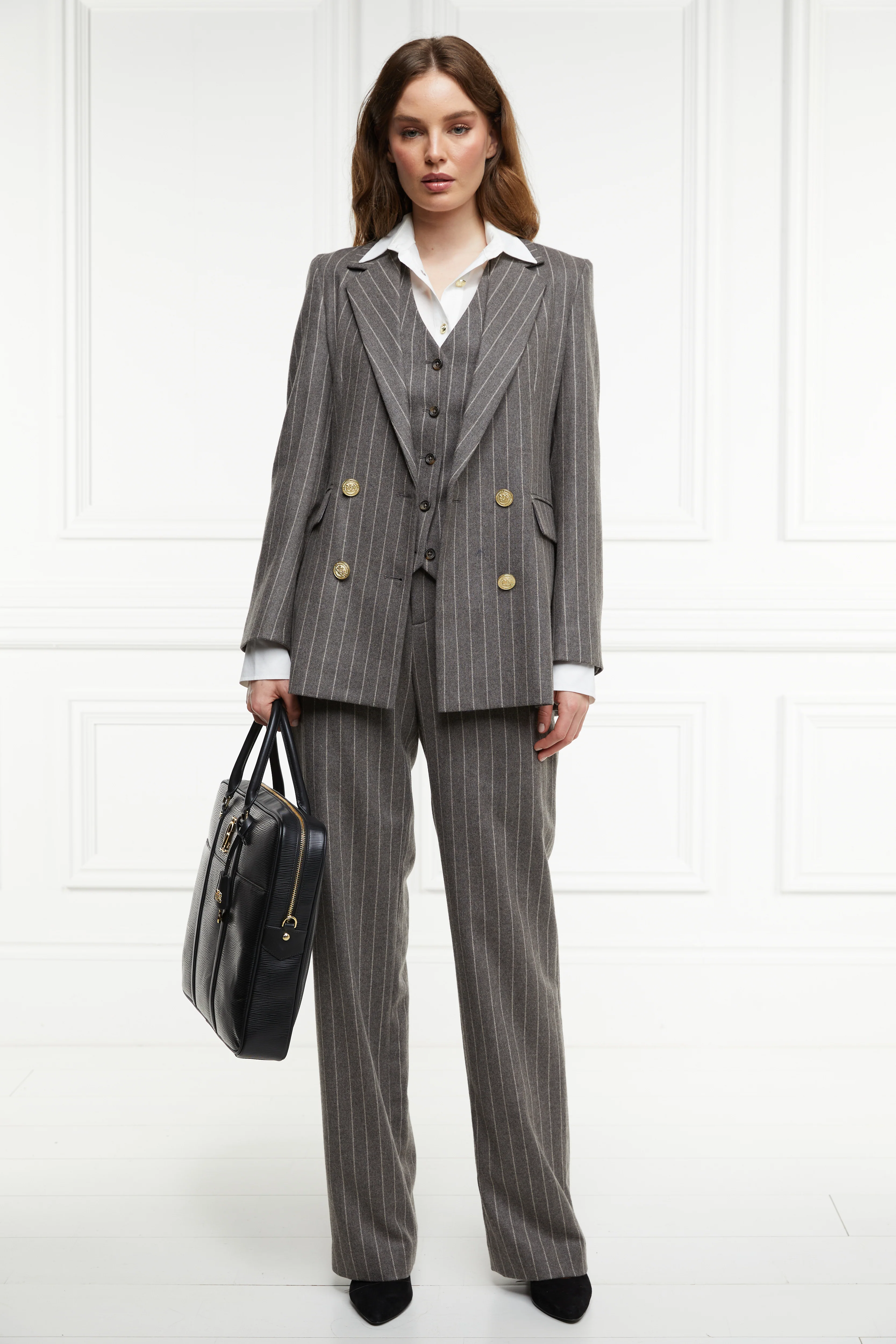 Double Breasted Blazer (Soft Grey Pinstripe) - Image 2