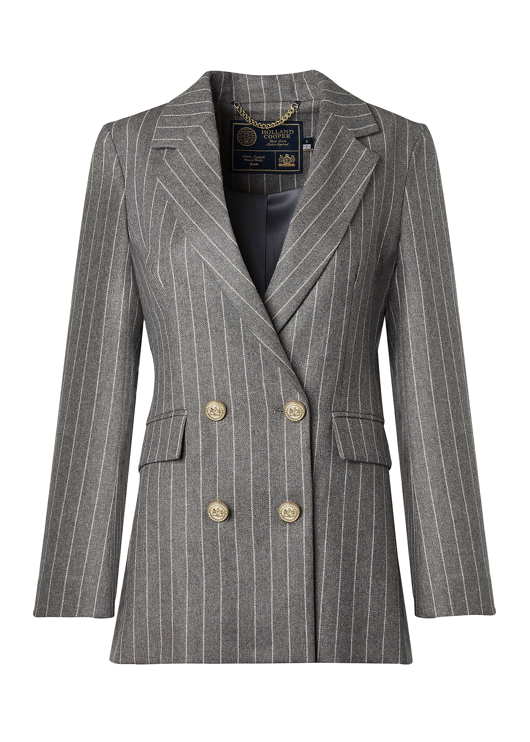 Double Breasted Blazer (Soft Grey Pinstripe) - Image 4