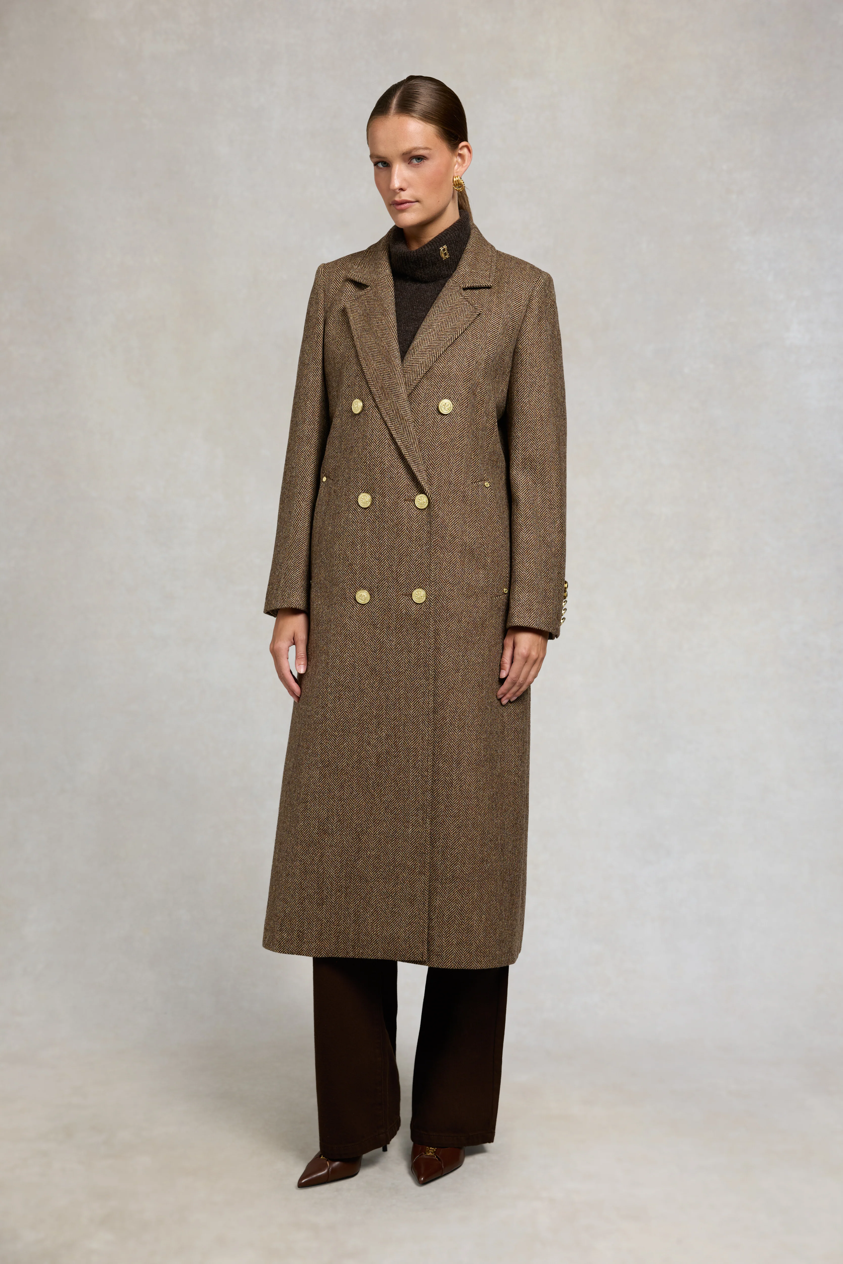 Double Breasted Coat (Large Scale Brown Herringbone) - Image 2