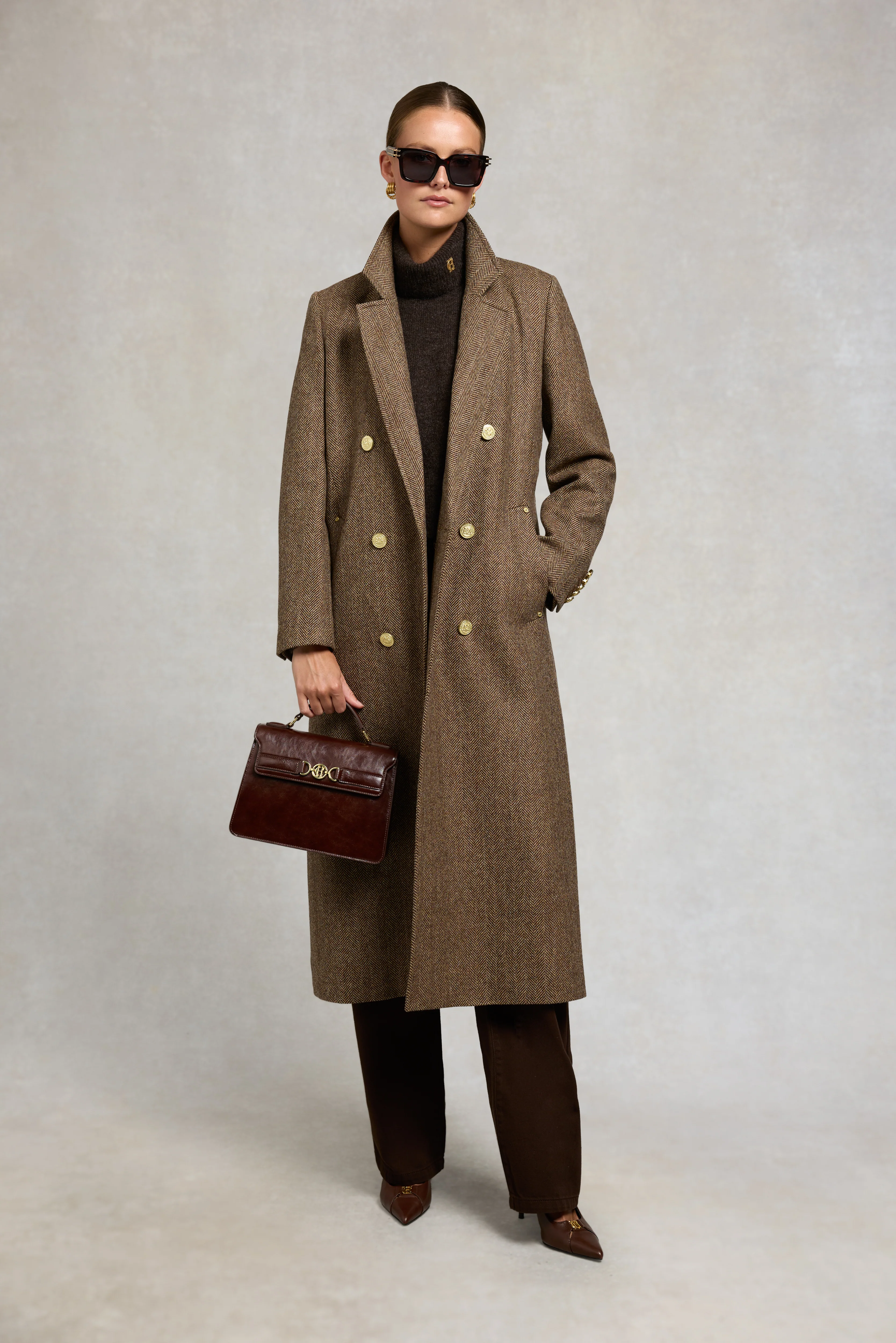 Double Breasted Coat (Large Scale Brown Herringbone) - Image 3