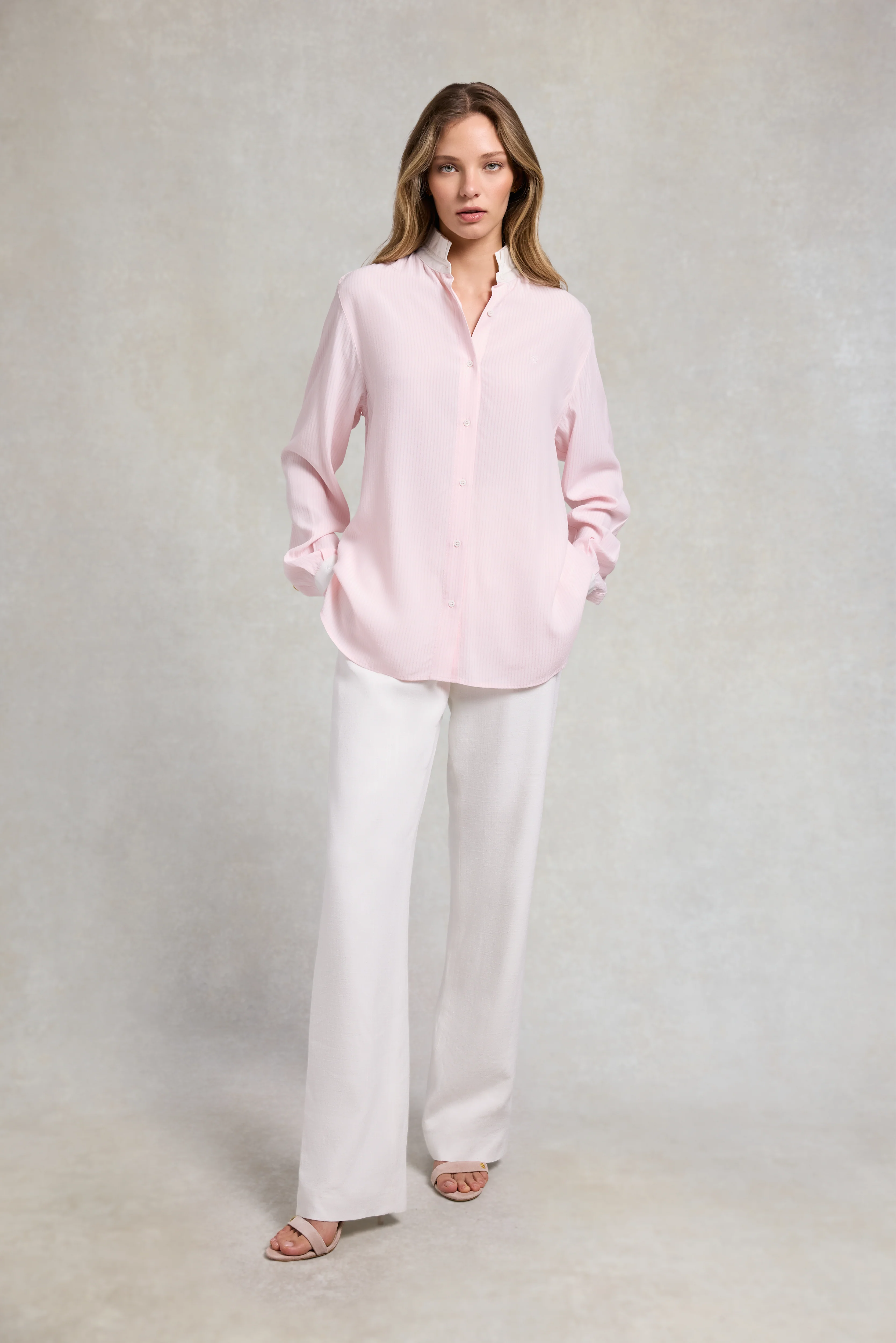 Ella Shirt (Soft Pink Jacquard Stripe) - Image 3