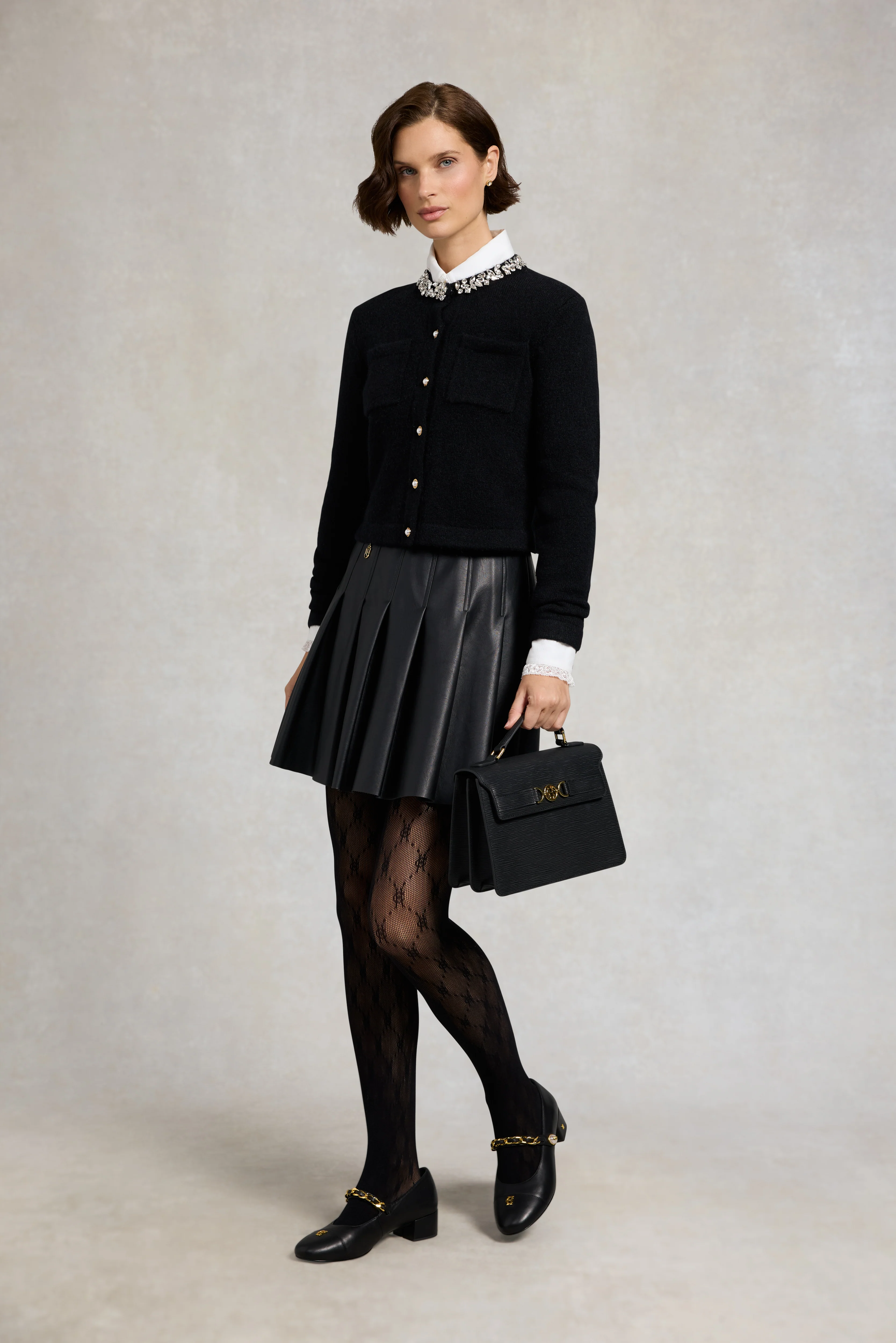 Faux Leather Pleated Mini Skirt (Black) - Image 3