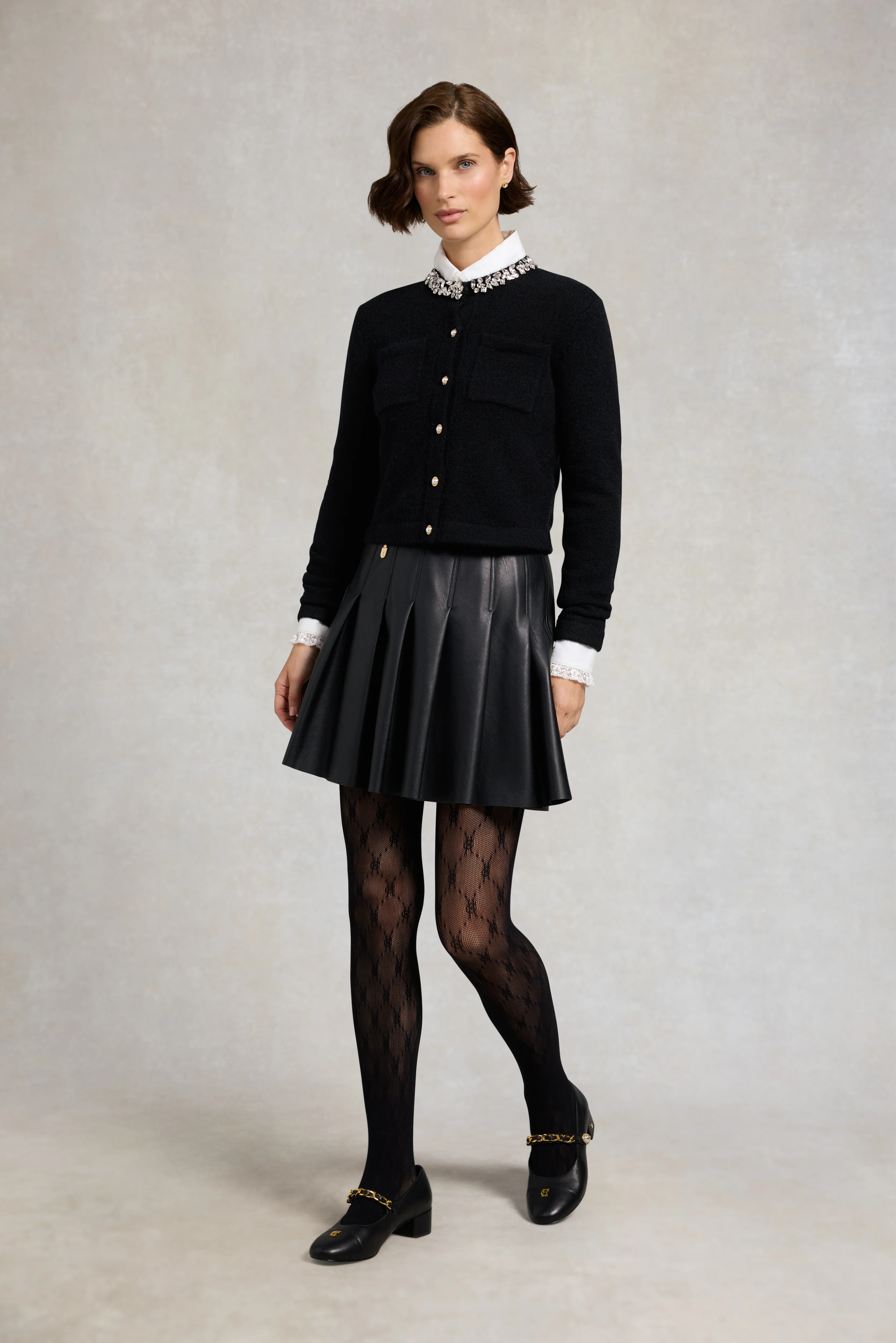 Faux Leather Pleated Mini Skirt (Black) - Image 4