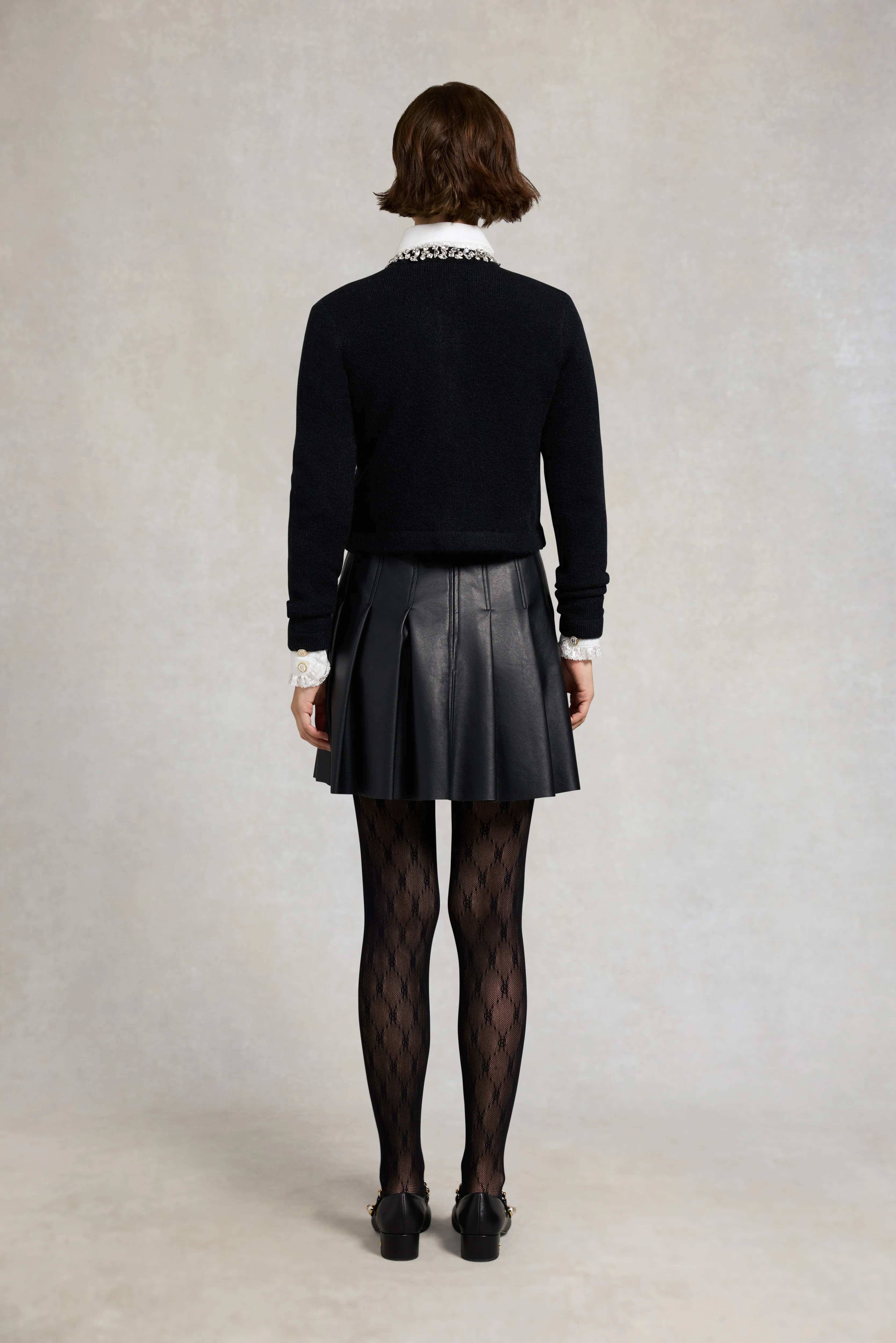 Faux Leather Pleated Mini Skirt (Black) - Image 6