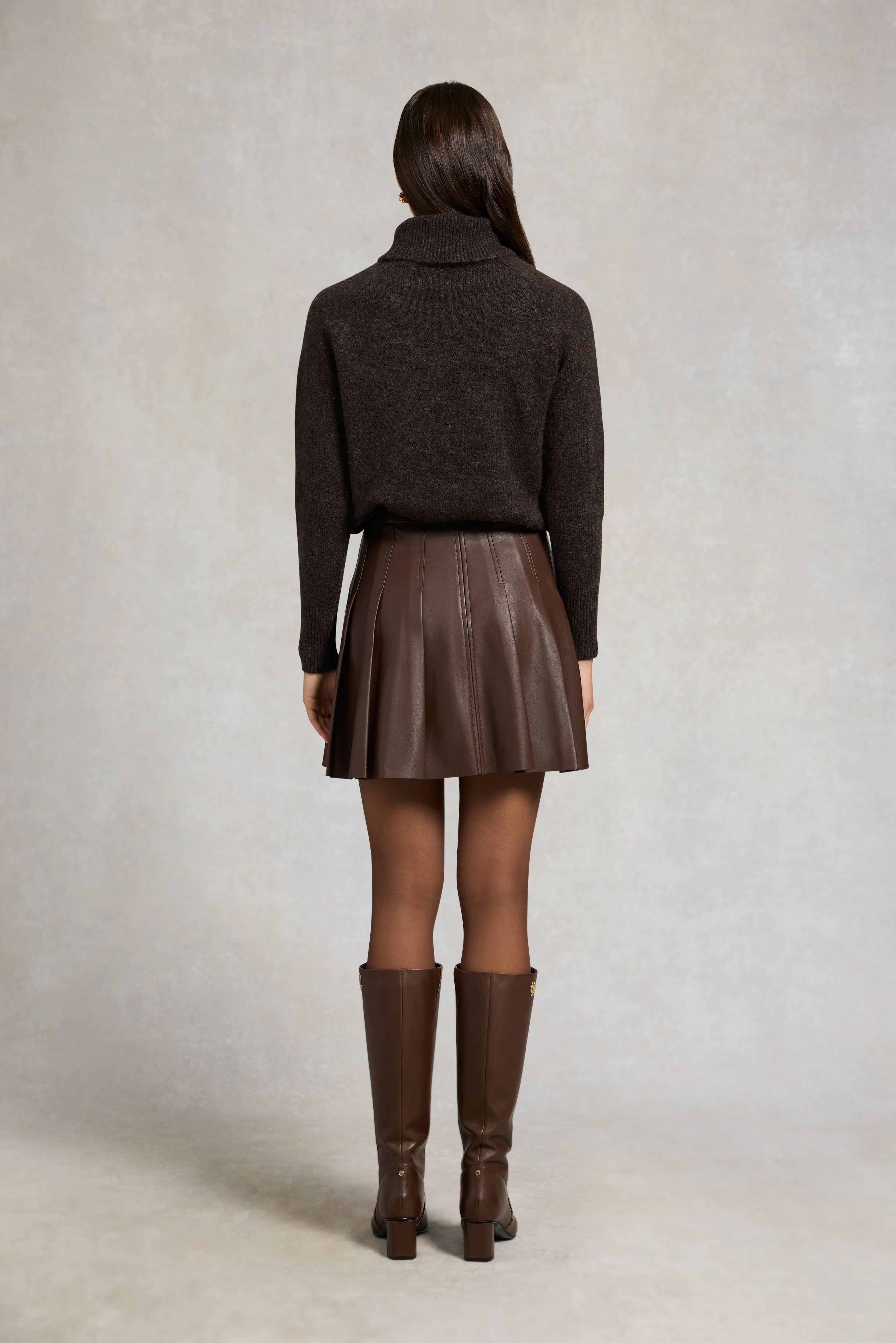 Faux Leather Pleated Mini Skirt (Espresso) - Image 4