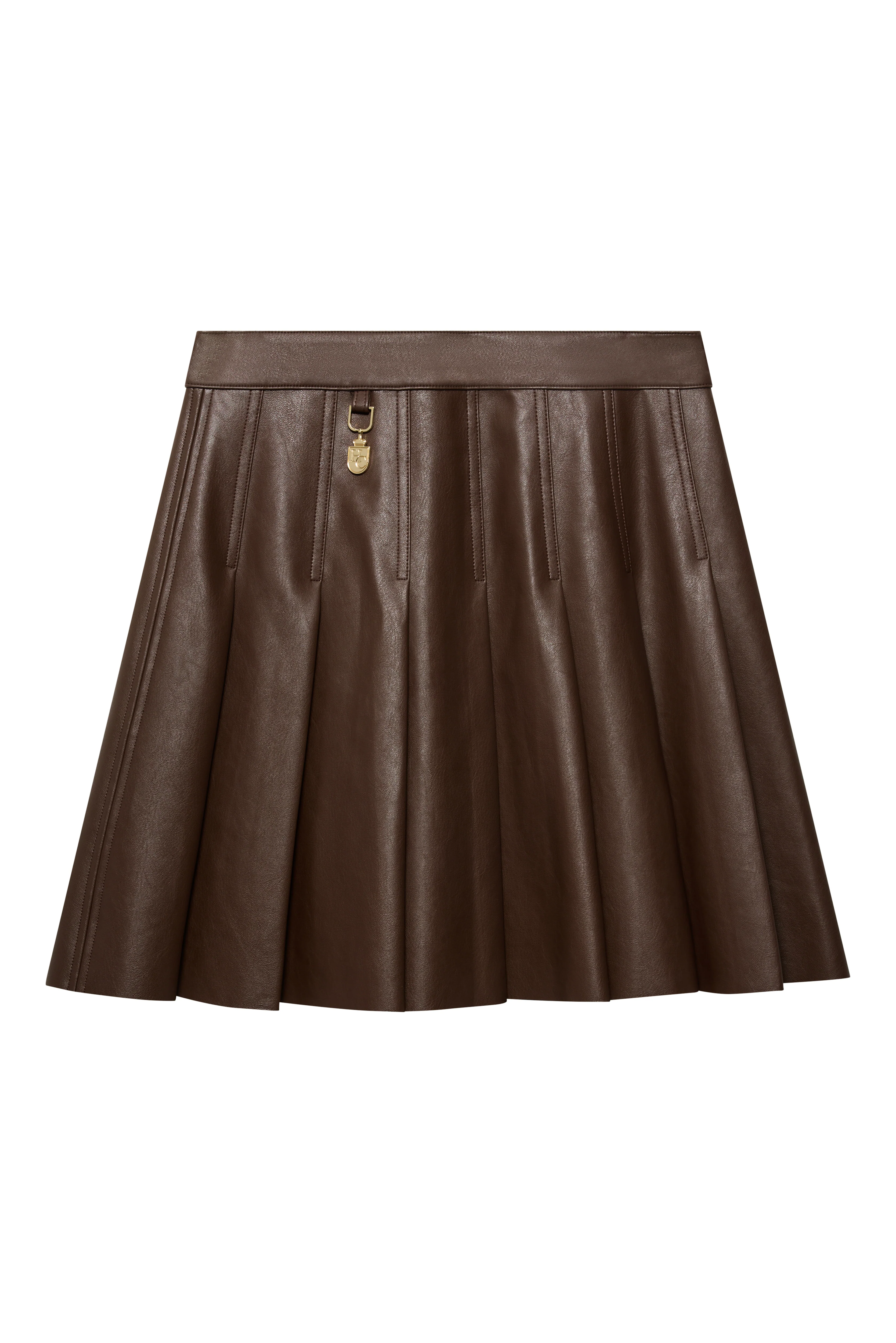 Faux Leather Pleated Mini Skirt (Espresso) - Image 7