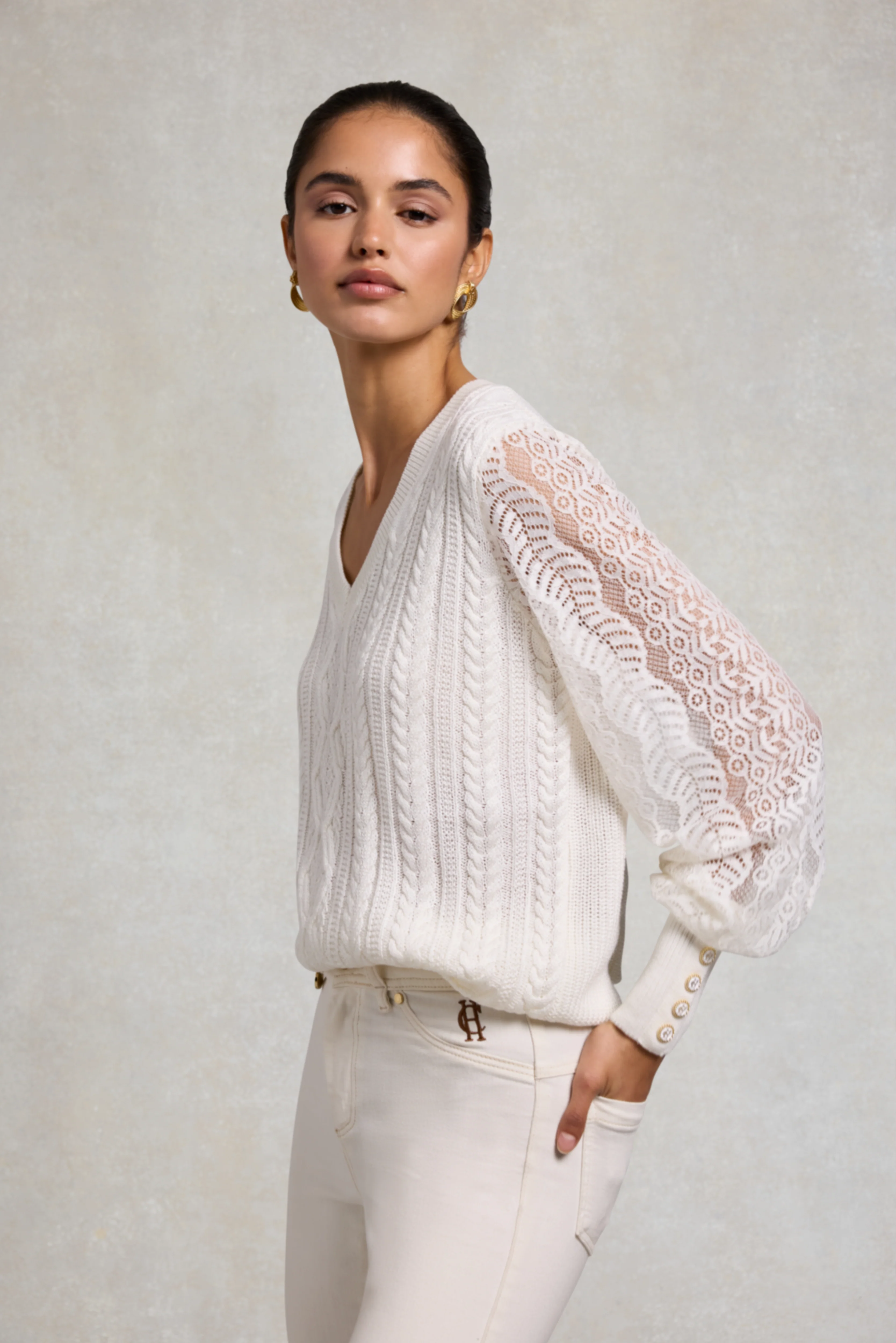 Featherton V-Neck Knit (Natural) - Image 2