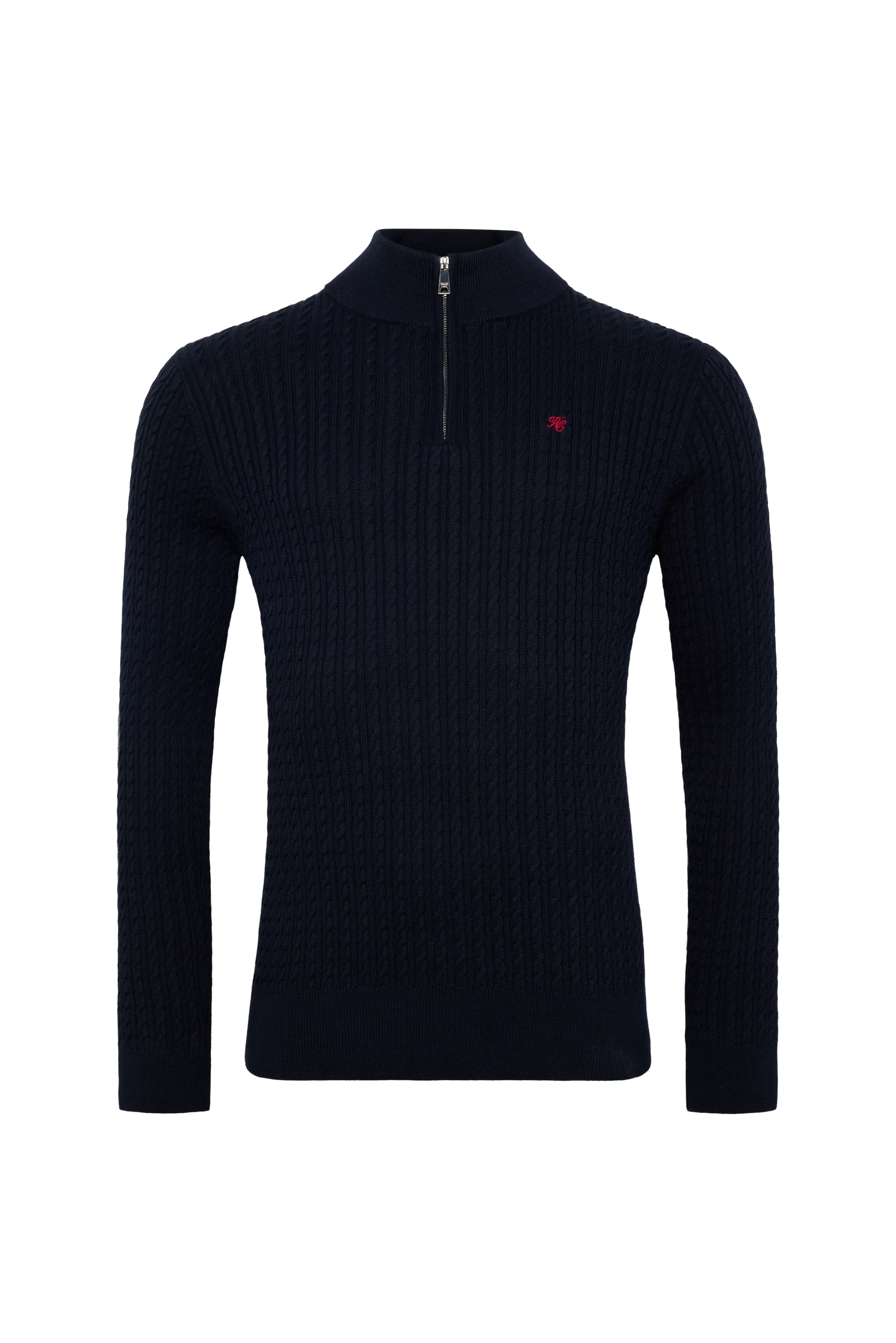Men's Fine Cable Quarter Zip Knit (Ink Navy) - Image 5