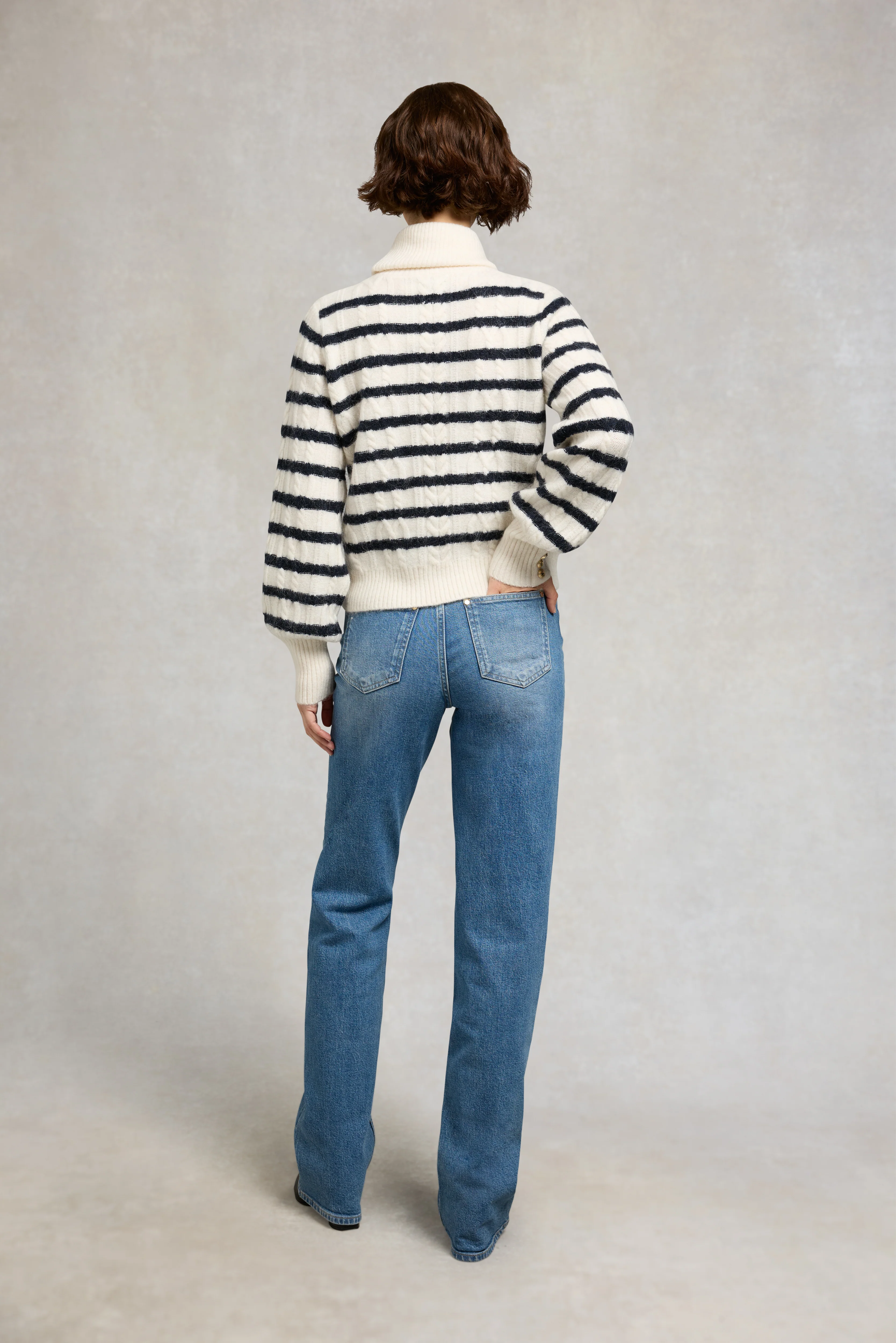Frances Cowl Neck Knit (Natural Stripe) - Image 4