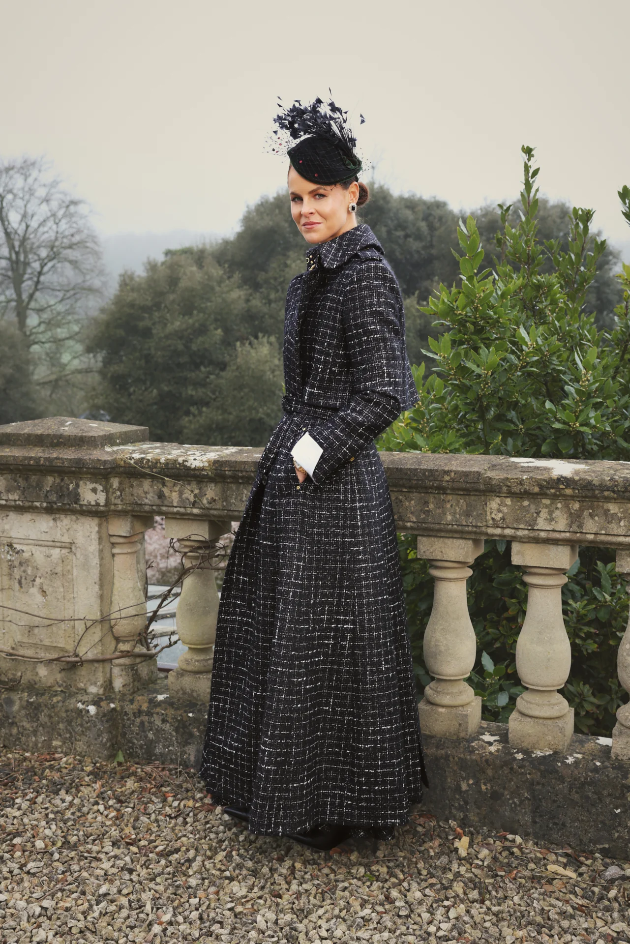 Full Length Cheltenham Trench Coat (Black & Silver Couture Tweed) - Image 3