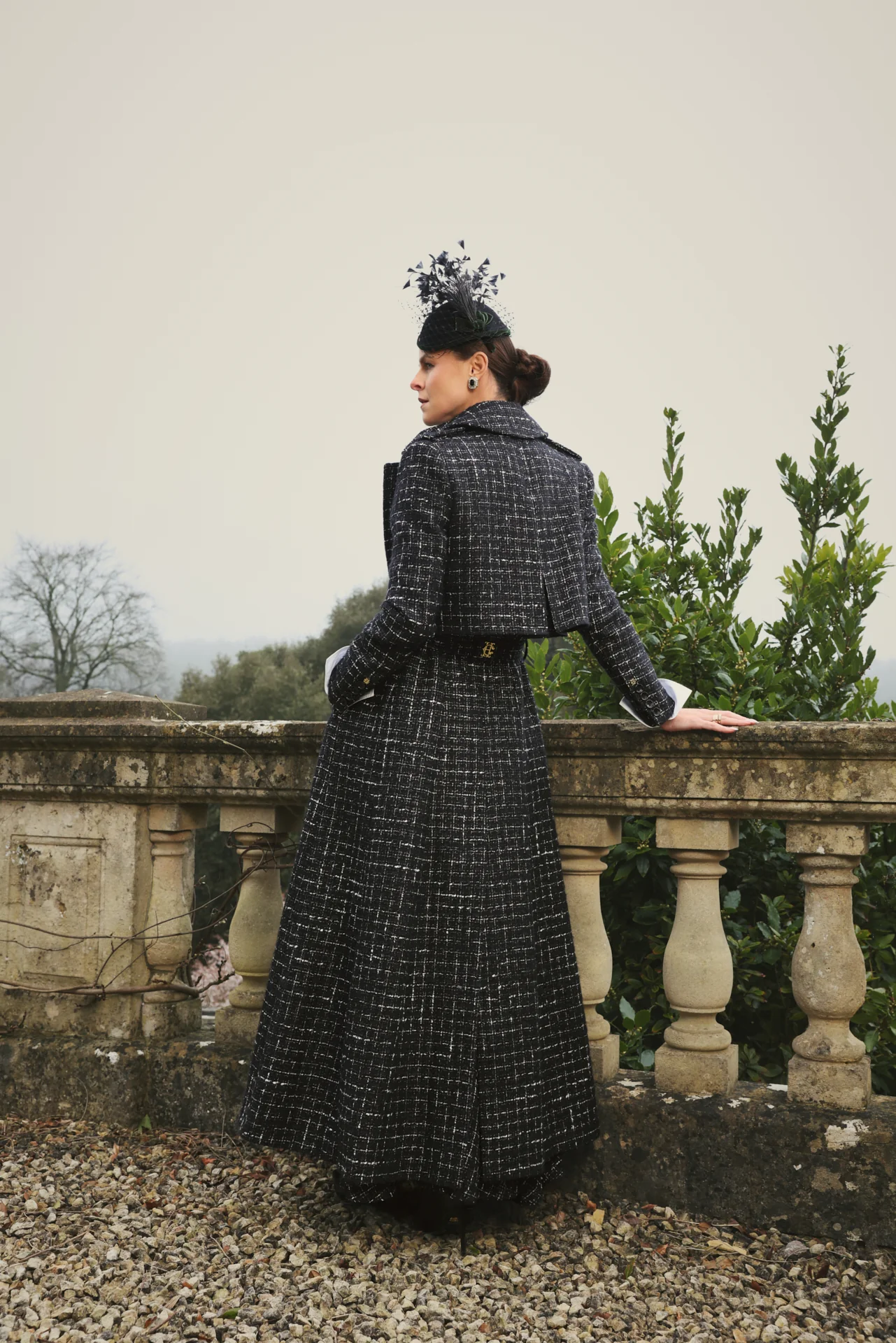 Full Length Cheltenham Trench Coat (Black & Silver Couture Tweed) - Image 8