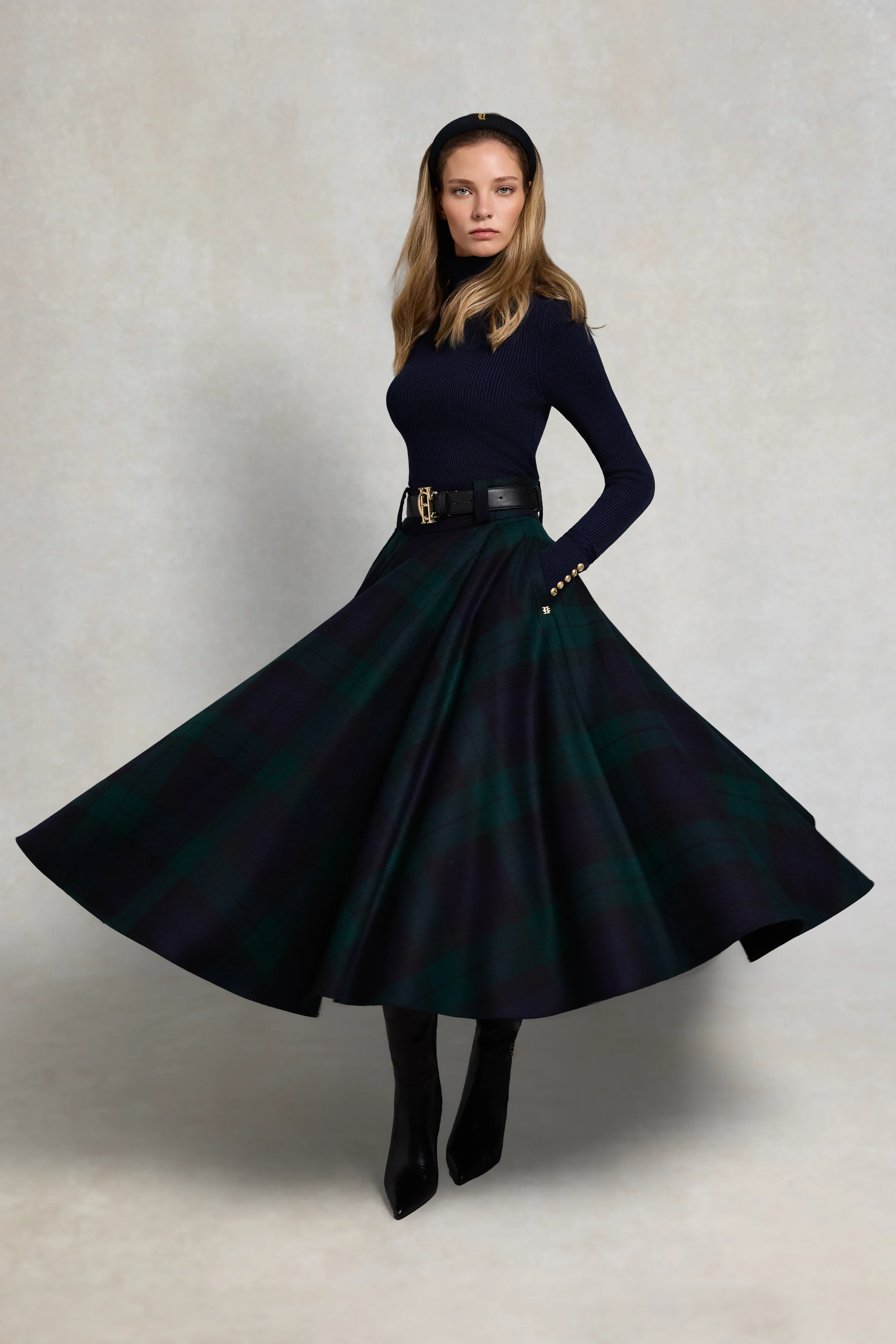360 Maxi Tweed Circle Skirt (Blackwatch) - Image 5