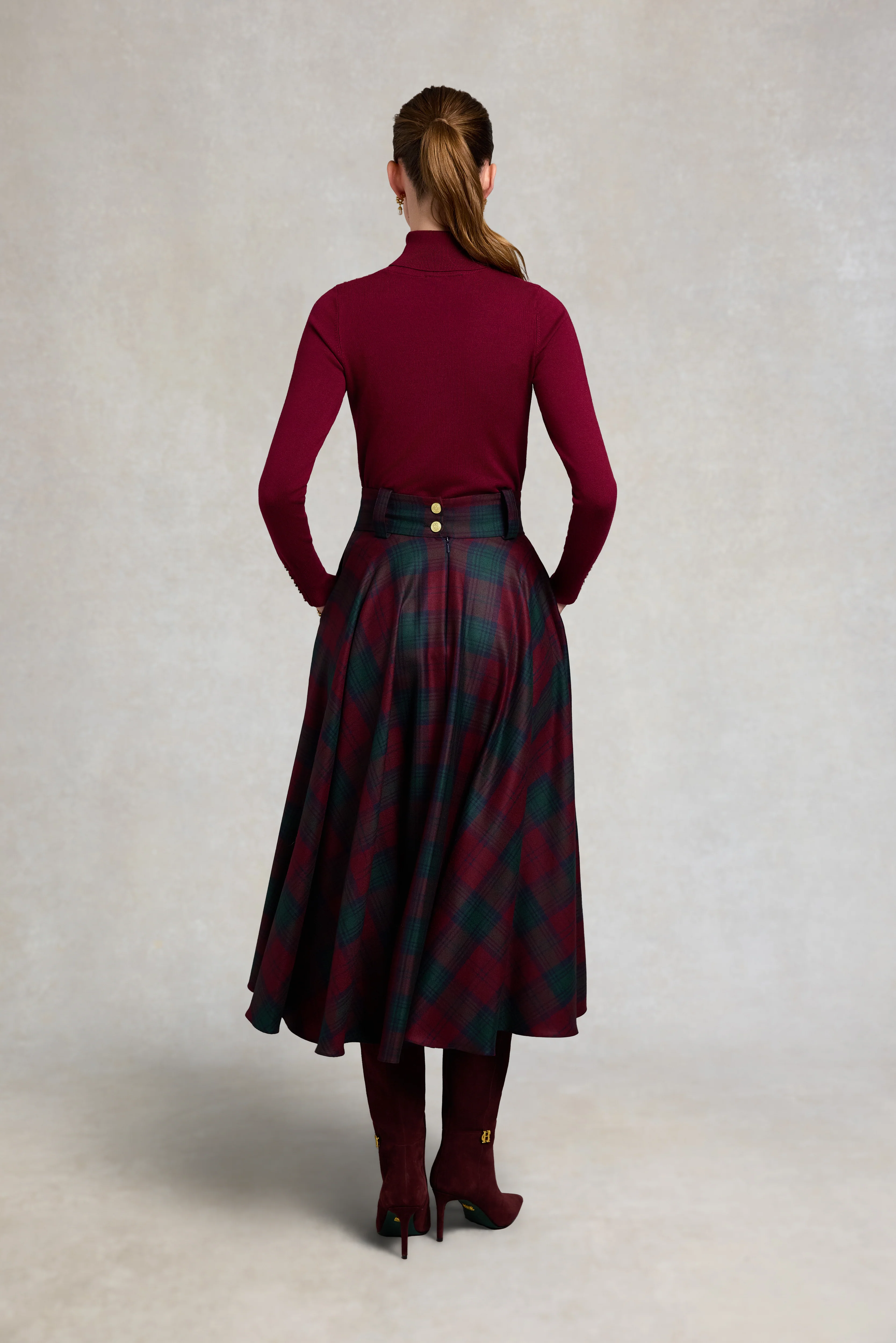 360 Maxi Tweed Circle Skirt (Mulberry Tartan) - Image 6