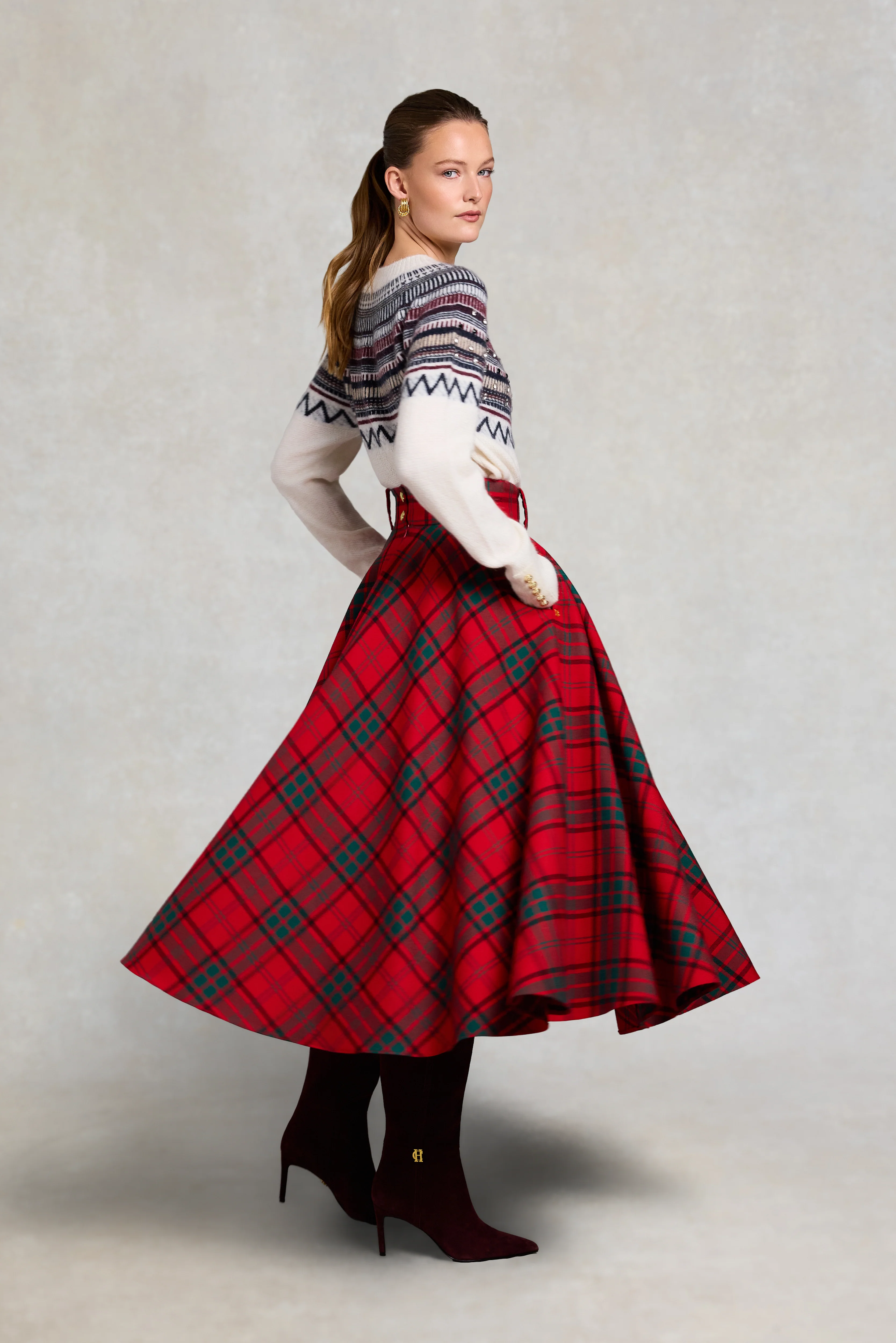 360 Maxi Tweed Circle Skirt (Red Tartan) - Image 5