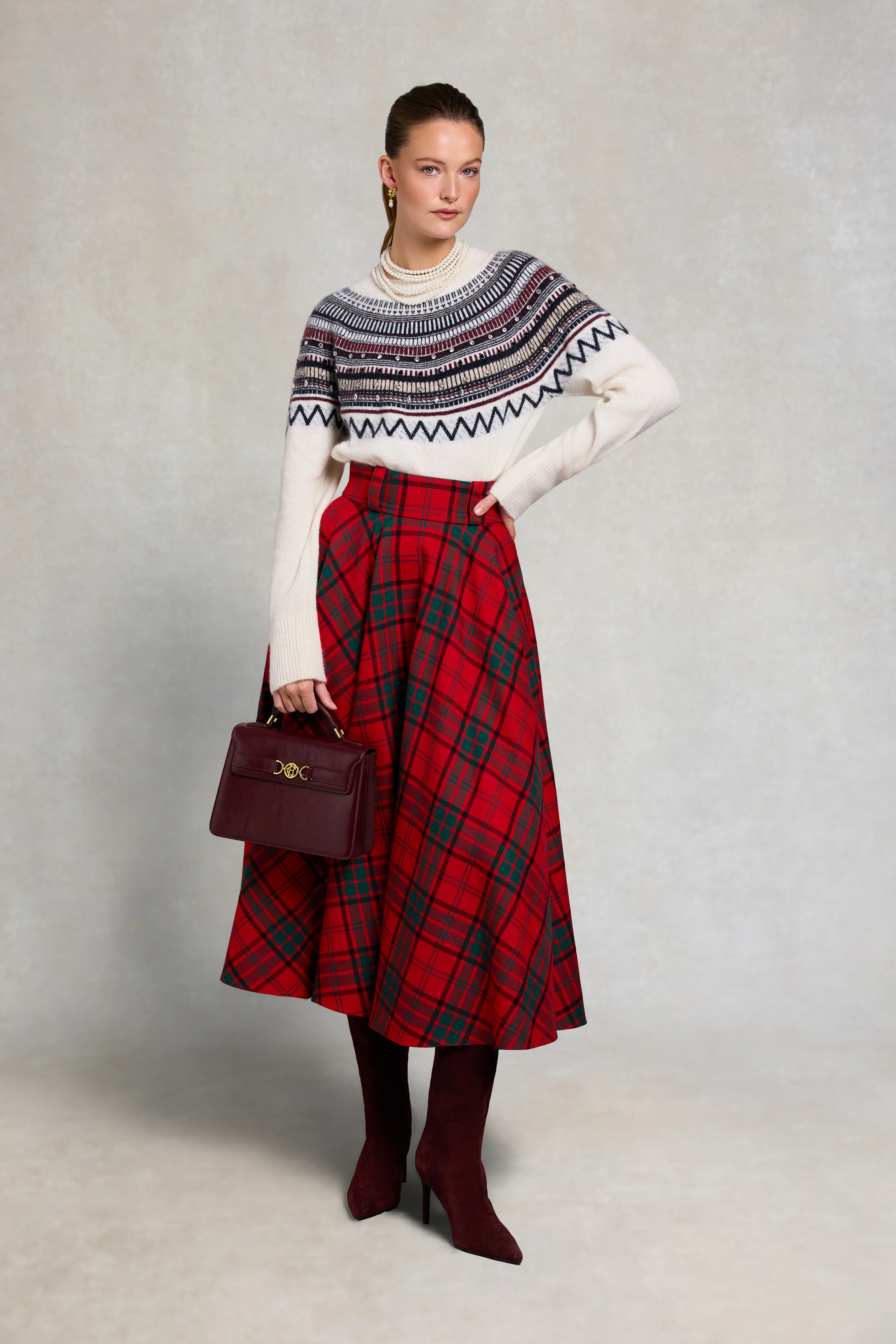 360 Maxi Tweed Circle Skirt (Red Tartan) - Image 7