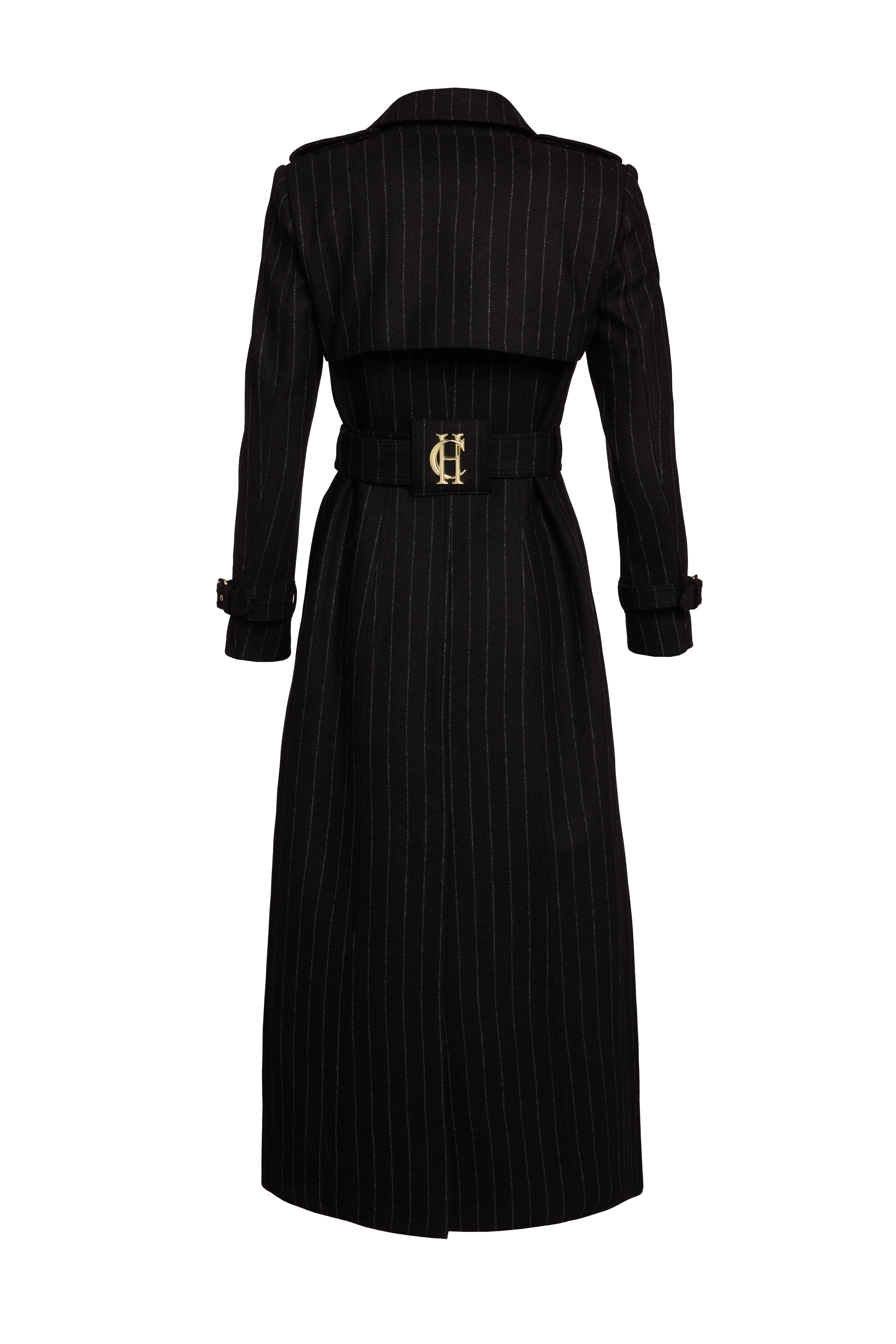 Full Length Marlborough Trench Coat (Black Pinstripe) - Image 9