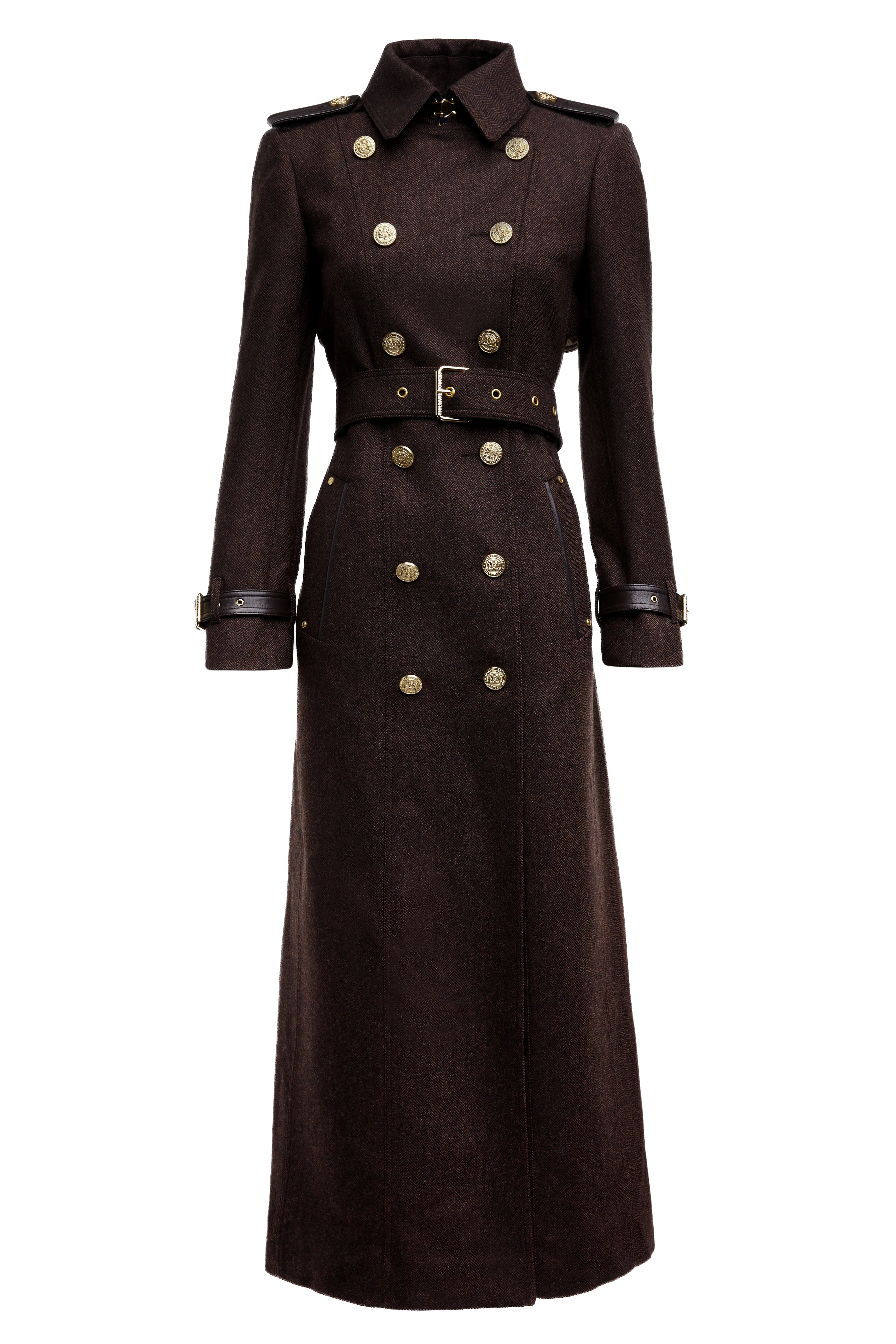 Full Length Marlborough Trench Coat (Chocolate Herringbone) - Image 4