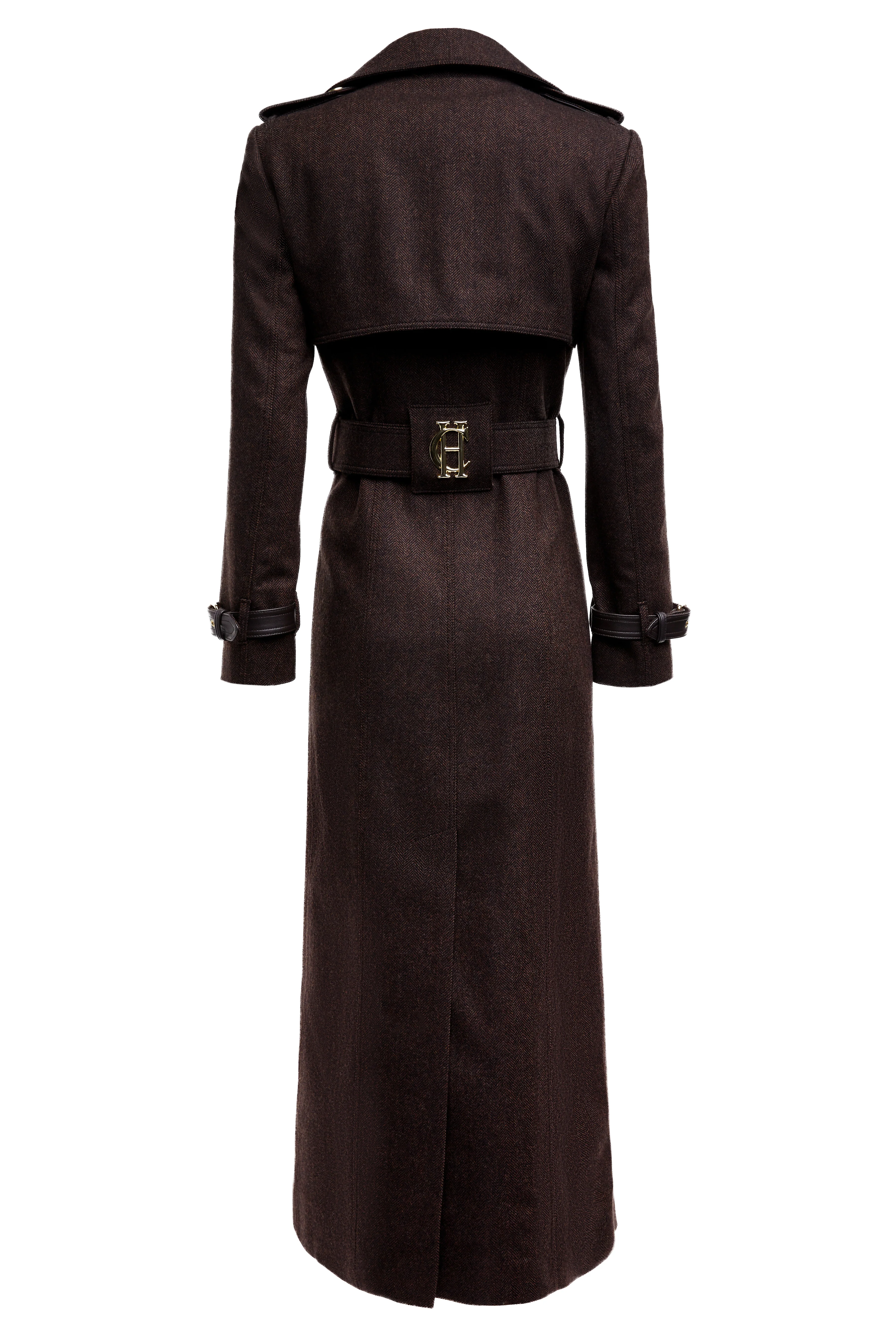 Full Length Marlborough Trench Coat (Chocolate Herringbone) - Image 6