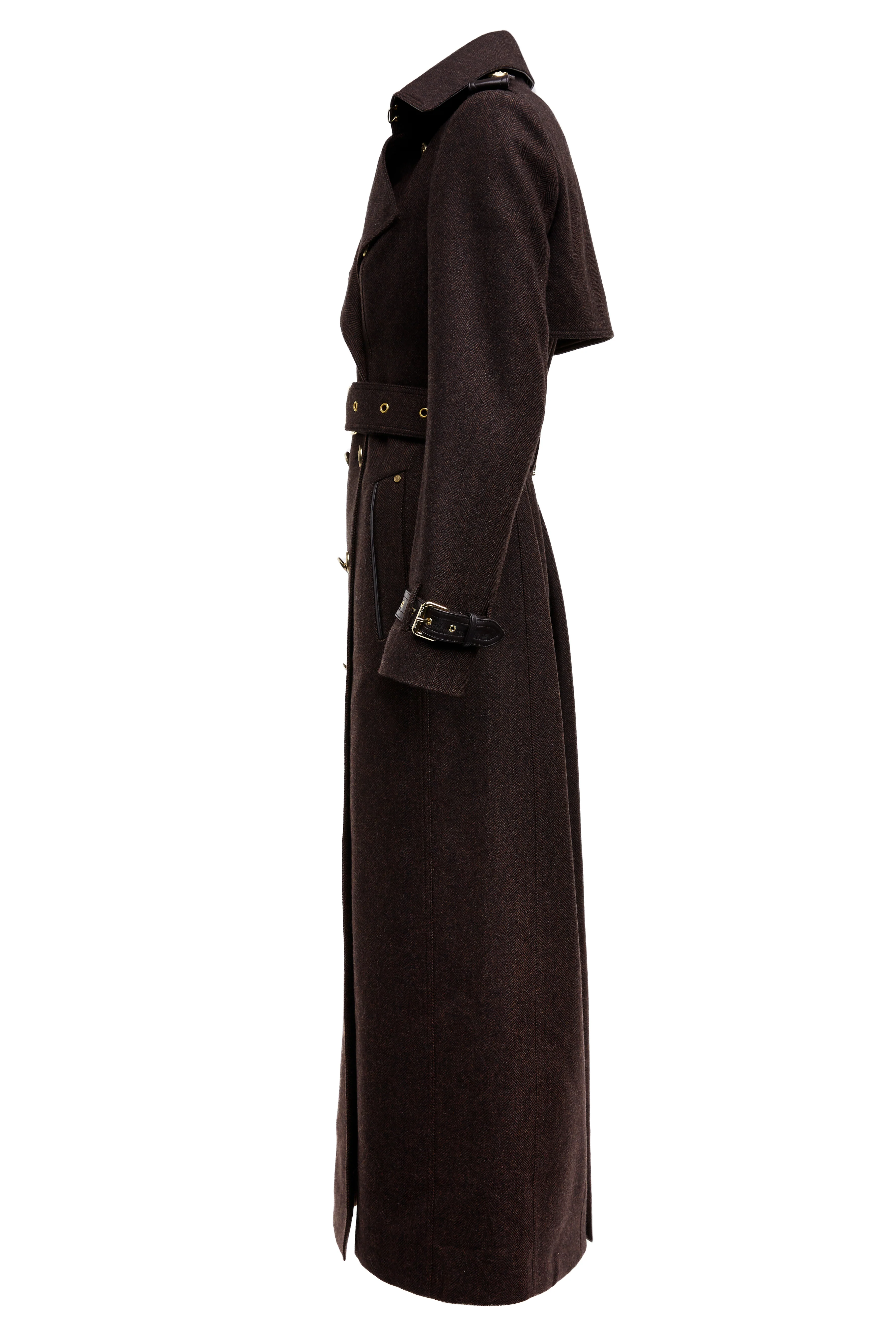Full Length Marlborough Trench Coat (Chocolate Herringbone) - Image 8