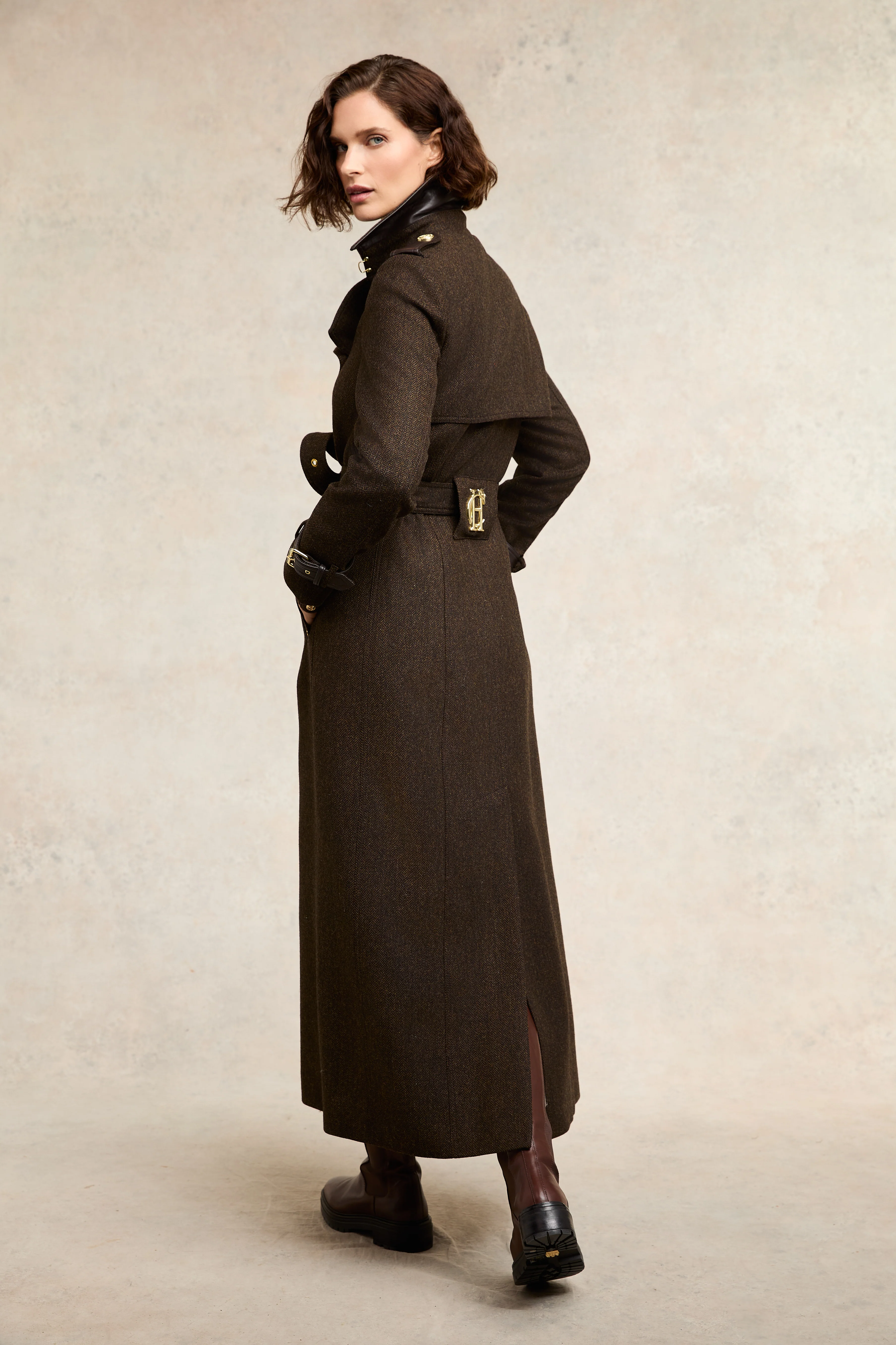 Full Length Marlborough Trench Coat (Chocolate Herringbone) - Image 9