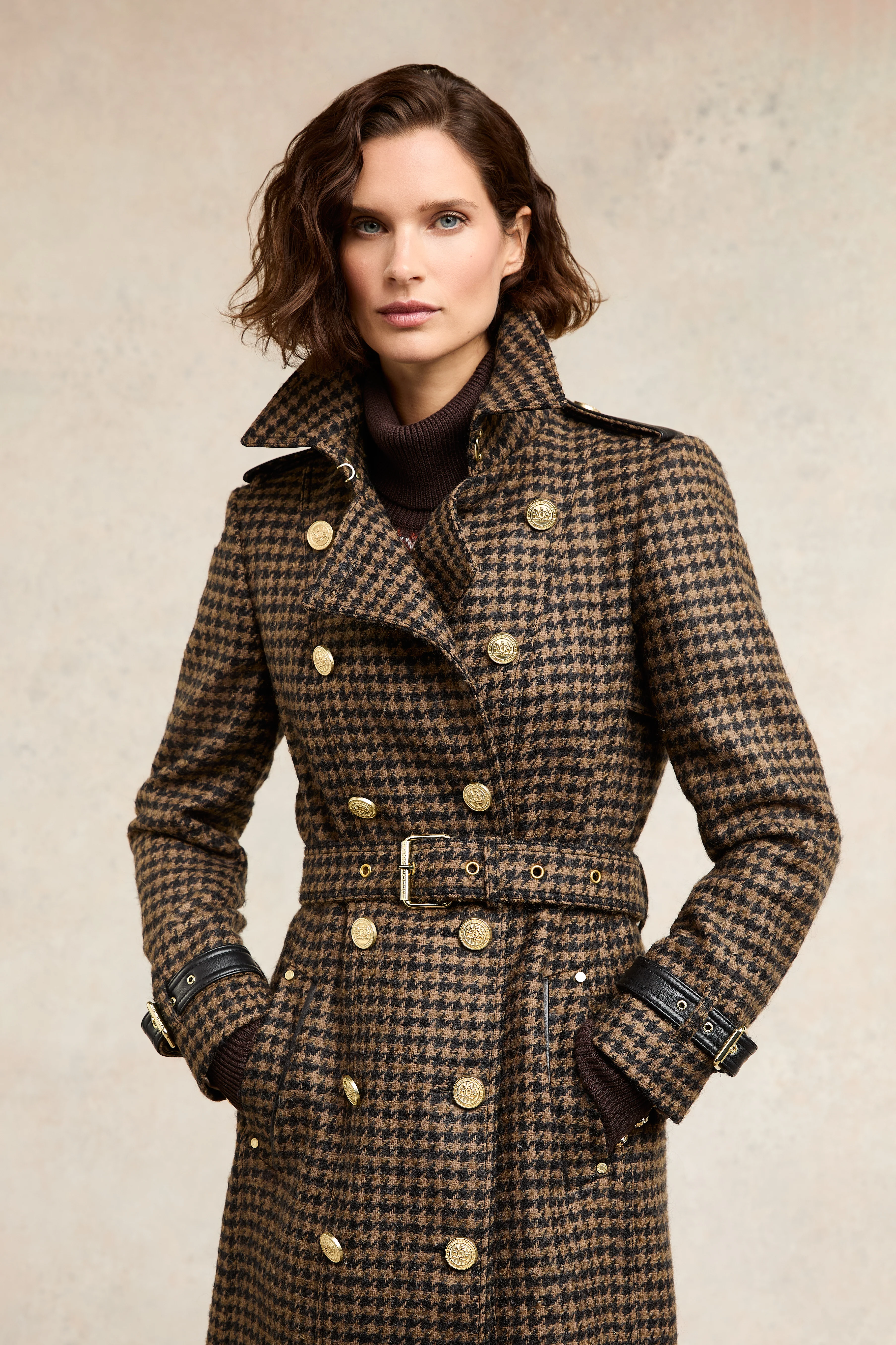 Full Length Marlborough Trench Coat (Chocolate Houndstooth) - Image 5