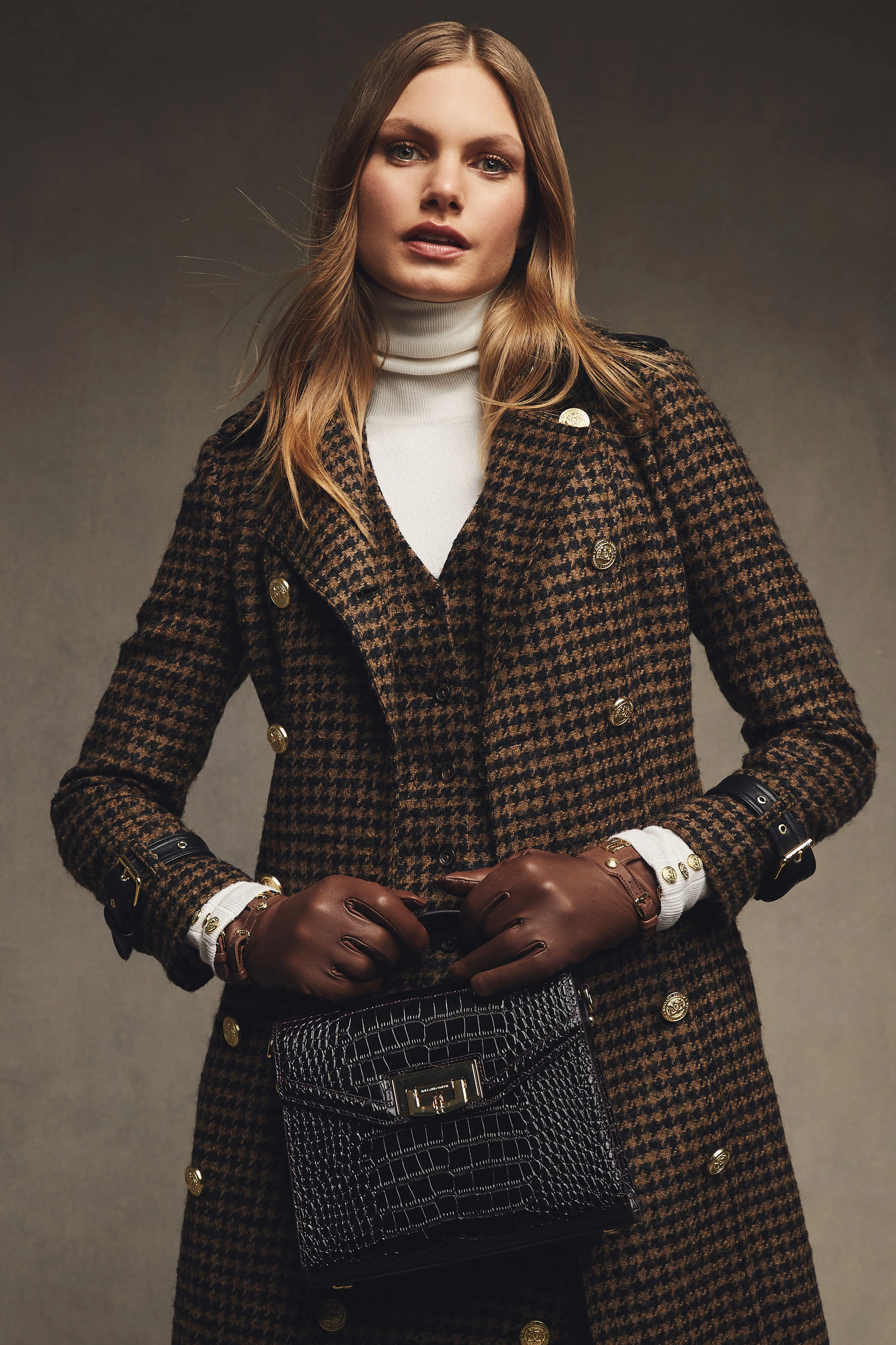 Full Length Marlborough Trench Coat (Chocolate Houndstooth) - Image 6