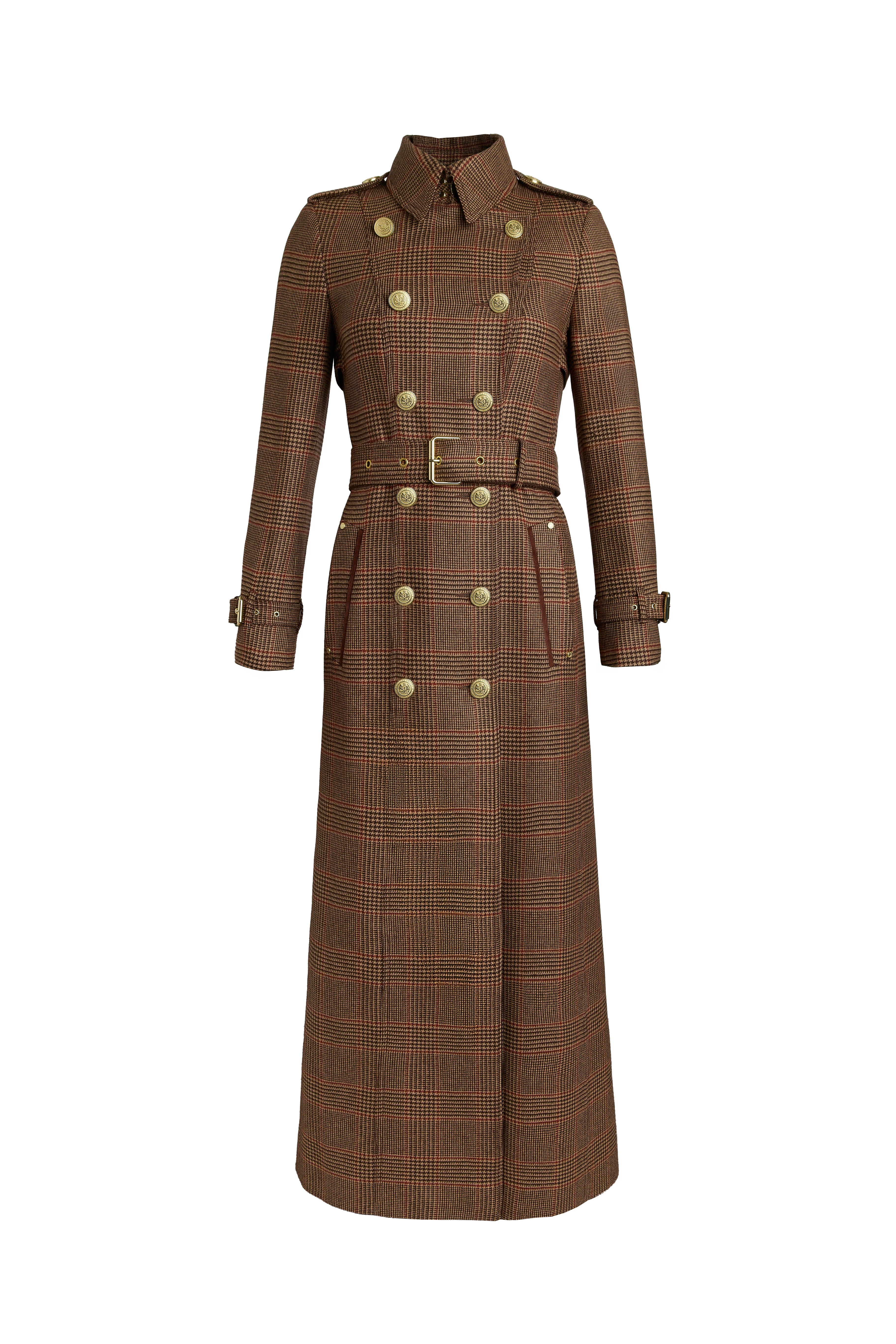 Full Length Marlborough Trench Coat (Clarence Check Merlot) - Image 4