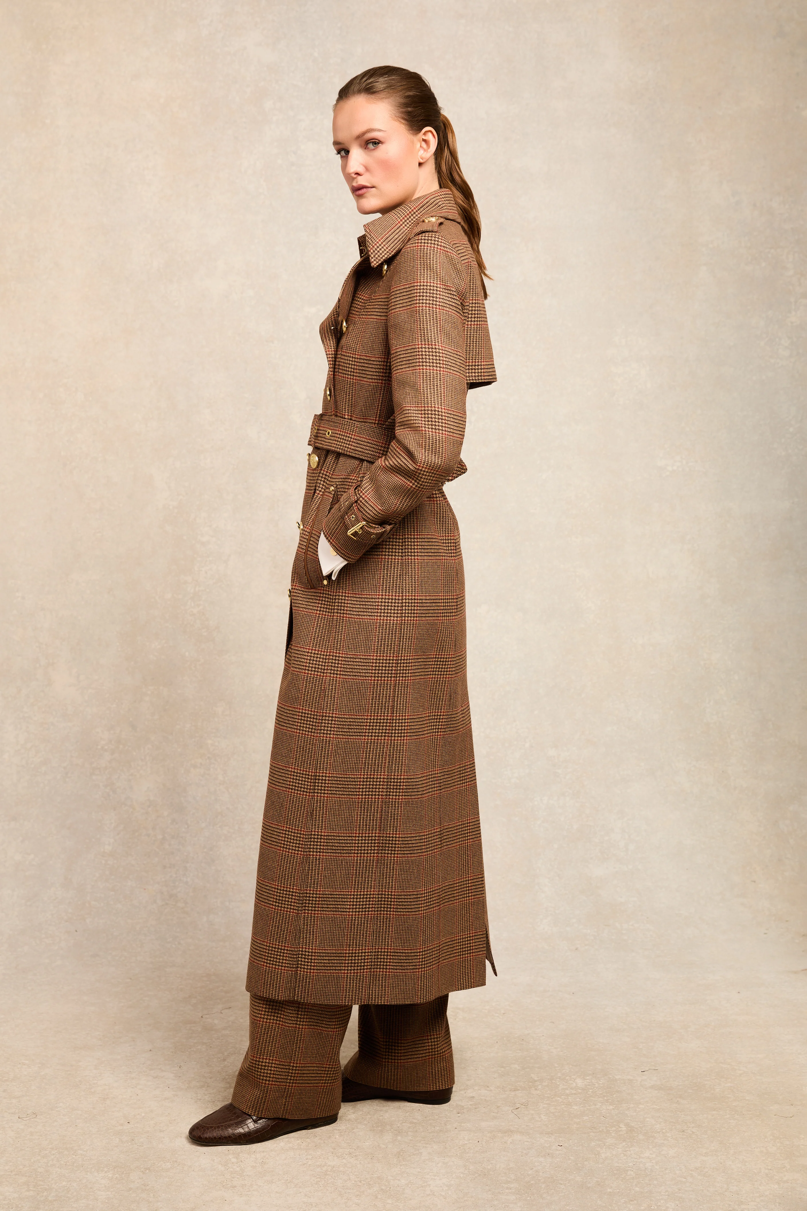 Full Length Marlborough Trench Coat (Clarence Check Merlot) - Image 6