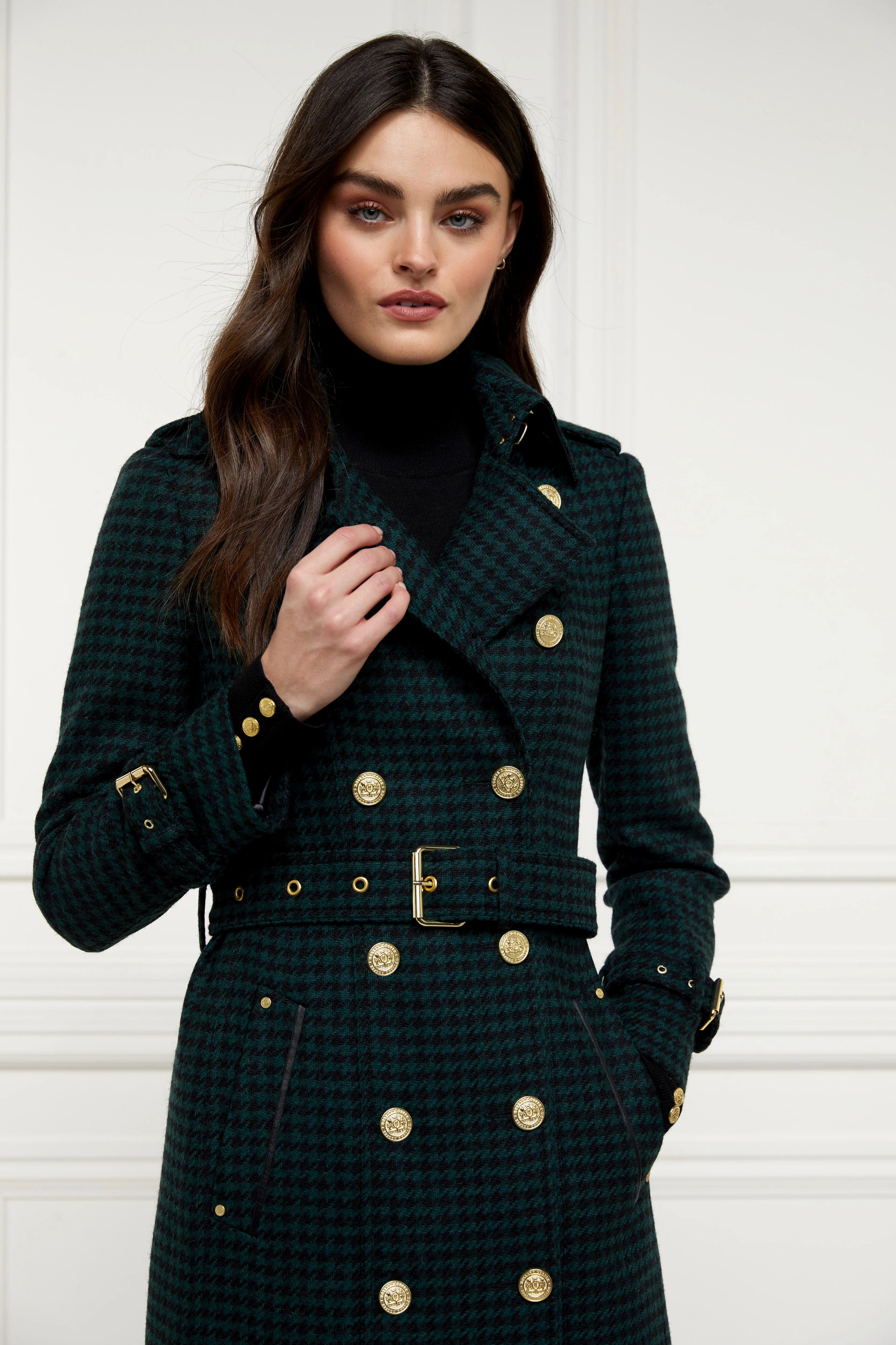 Full Length Marlborough Trench Coat (Emerald Houndstooth) - Image 3