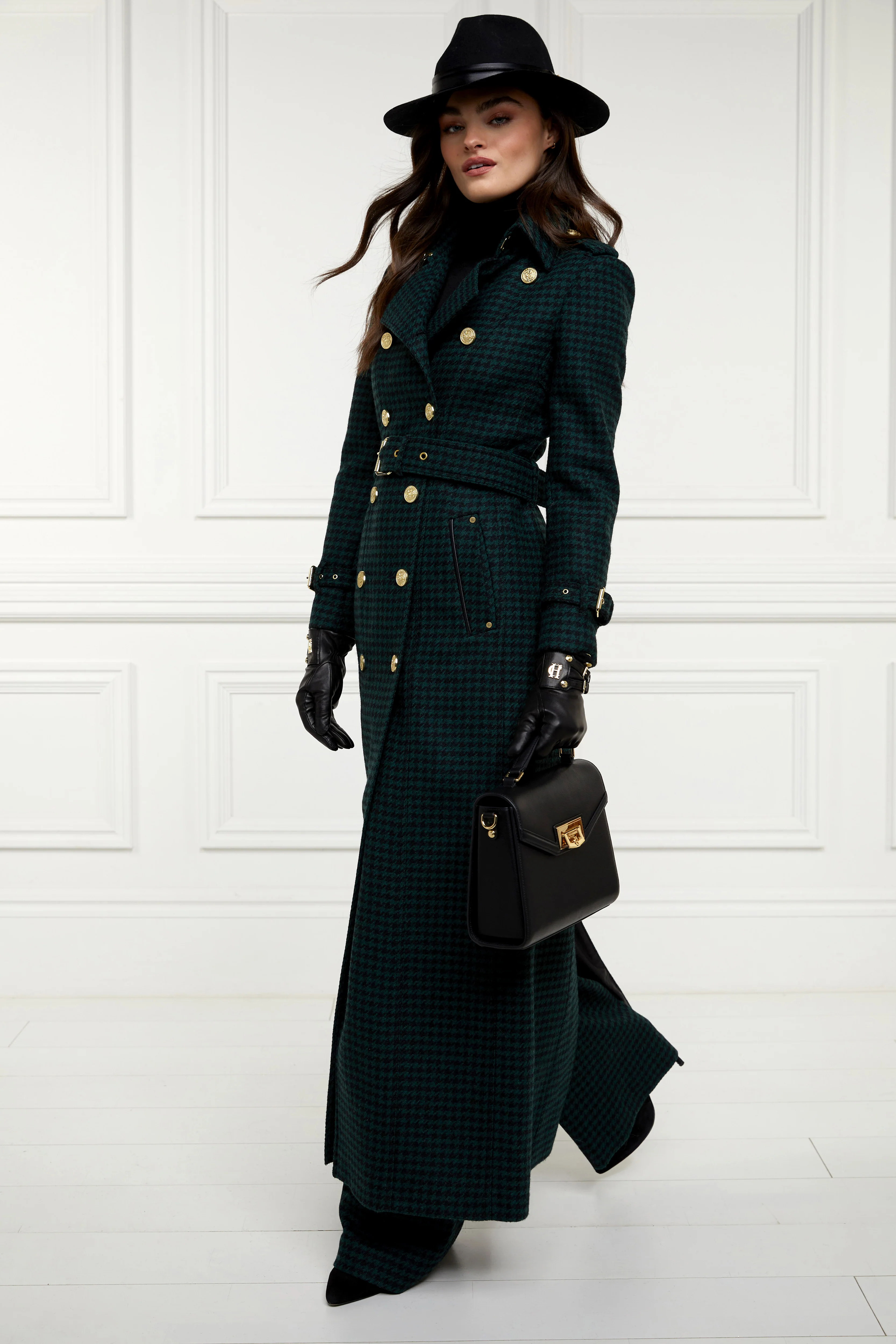 Full Length Marlborough Trench Coat (Emerald Houndstooth) - Image 5