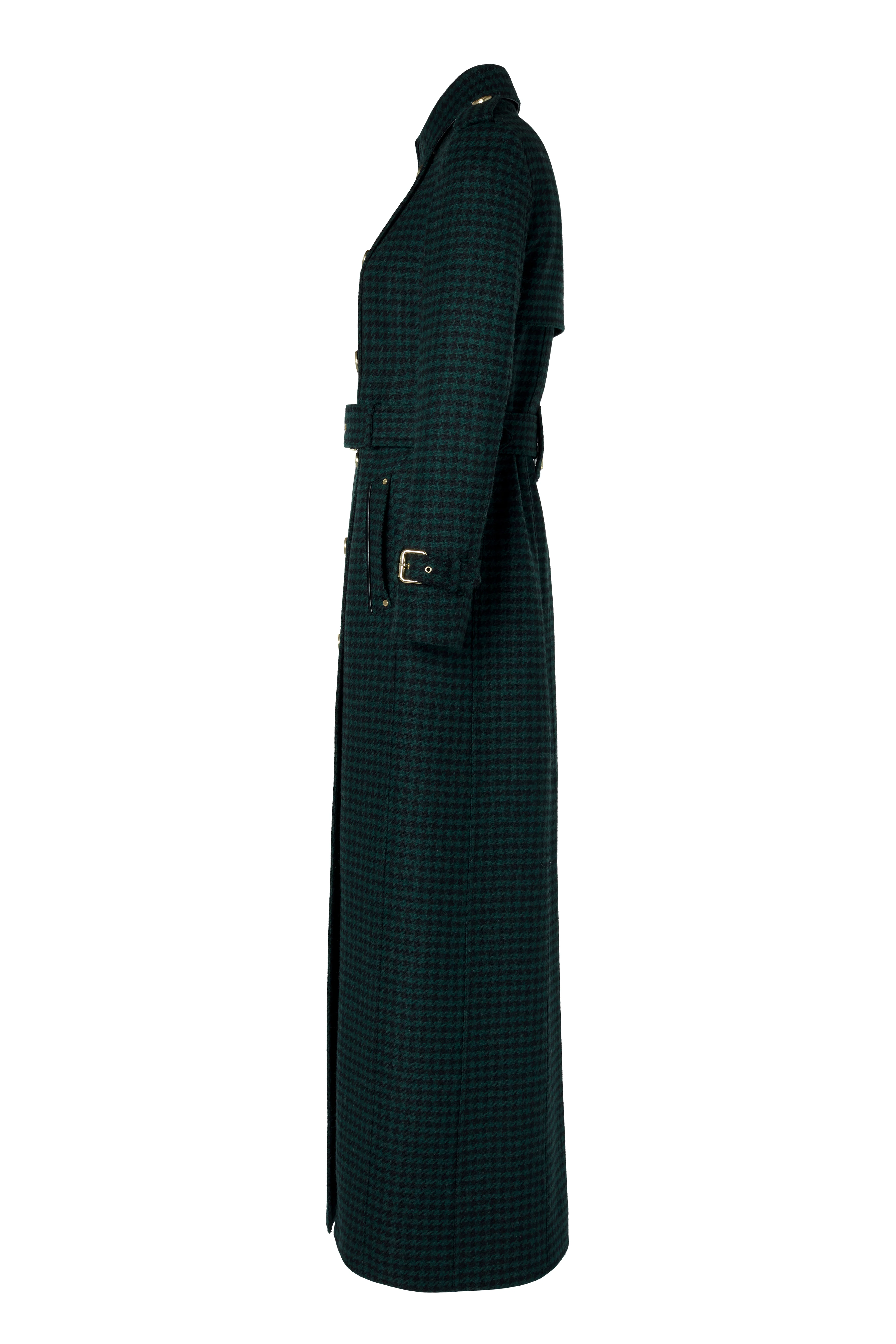 Full Length Marlborough Trench Coat (Emerald Houndstooth) - Image 9