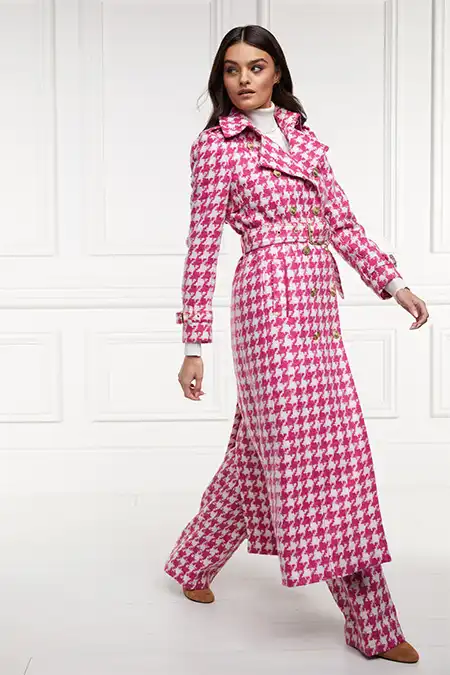 Full Length Marlborough Trench Coat (Hot Pink Large Scale Houndstooth) - Image 6