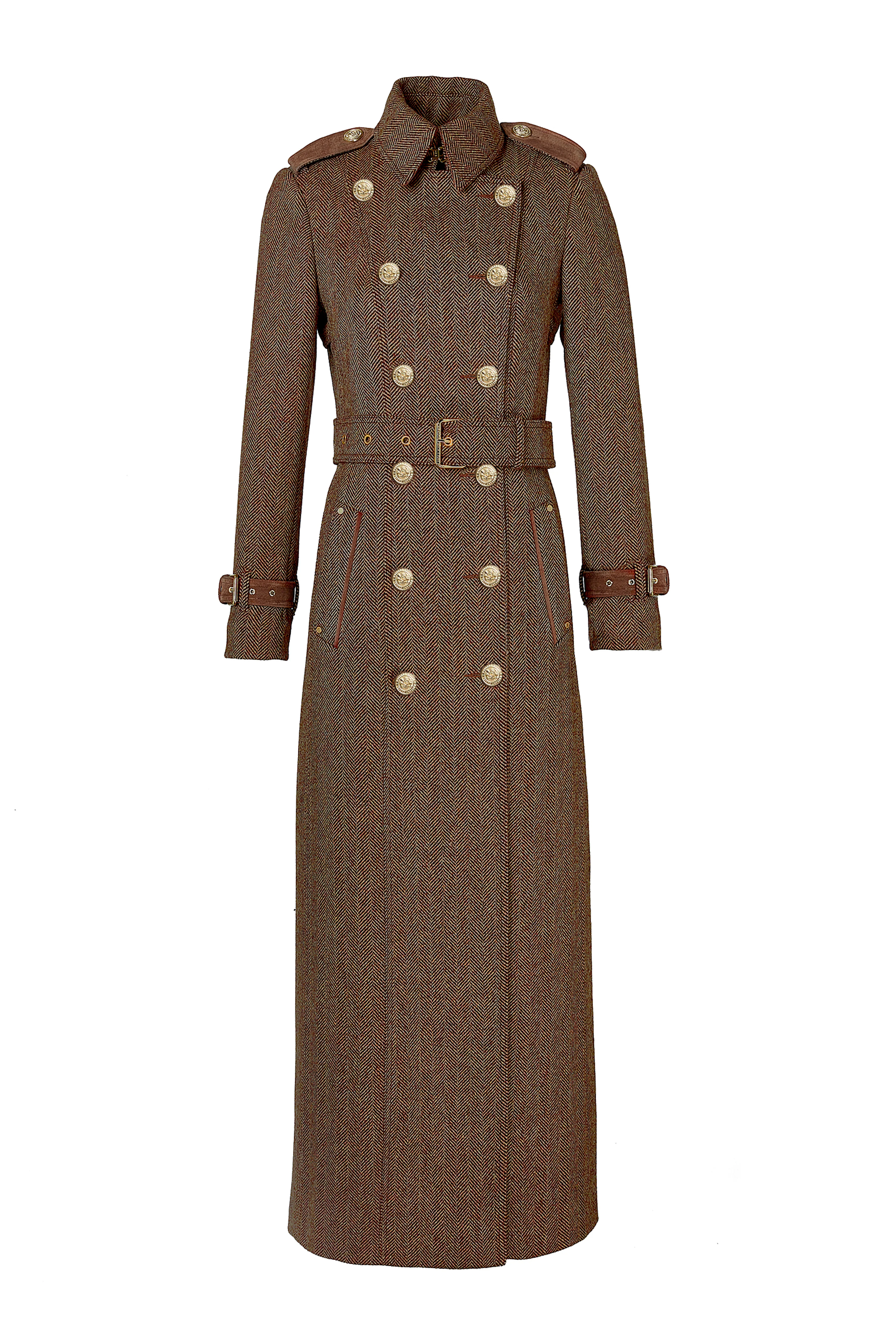 Full Length Marlborough Trench Coat (Large Scale Brown Herringbone) - Image 4