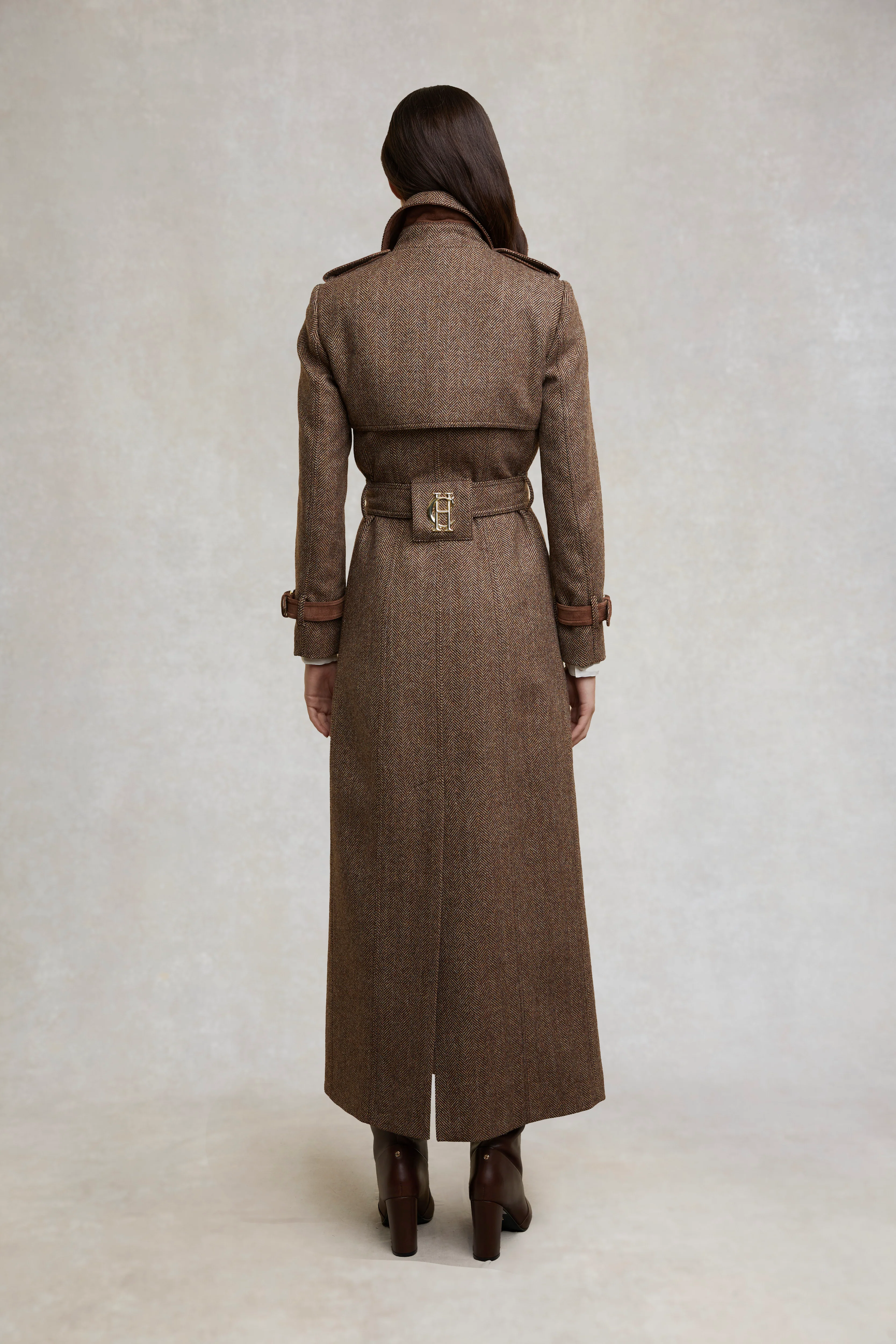 Full Length Marlborough Trench Coat (Large Scale Brown Herringbone) - Image 7