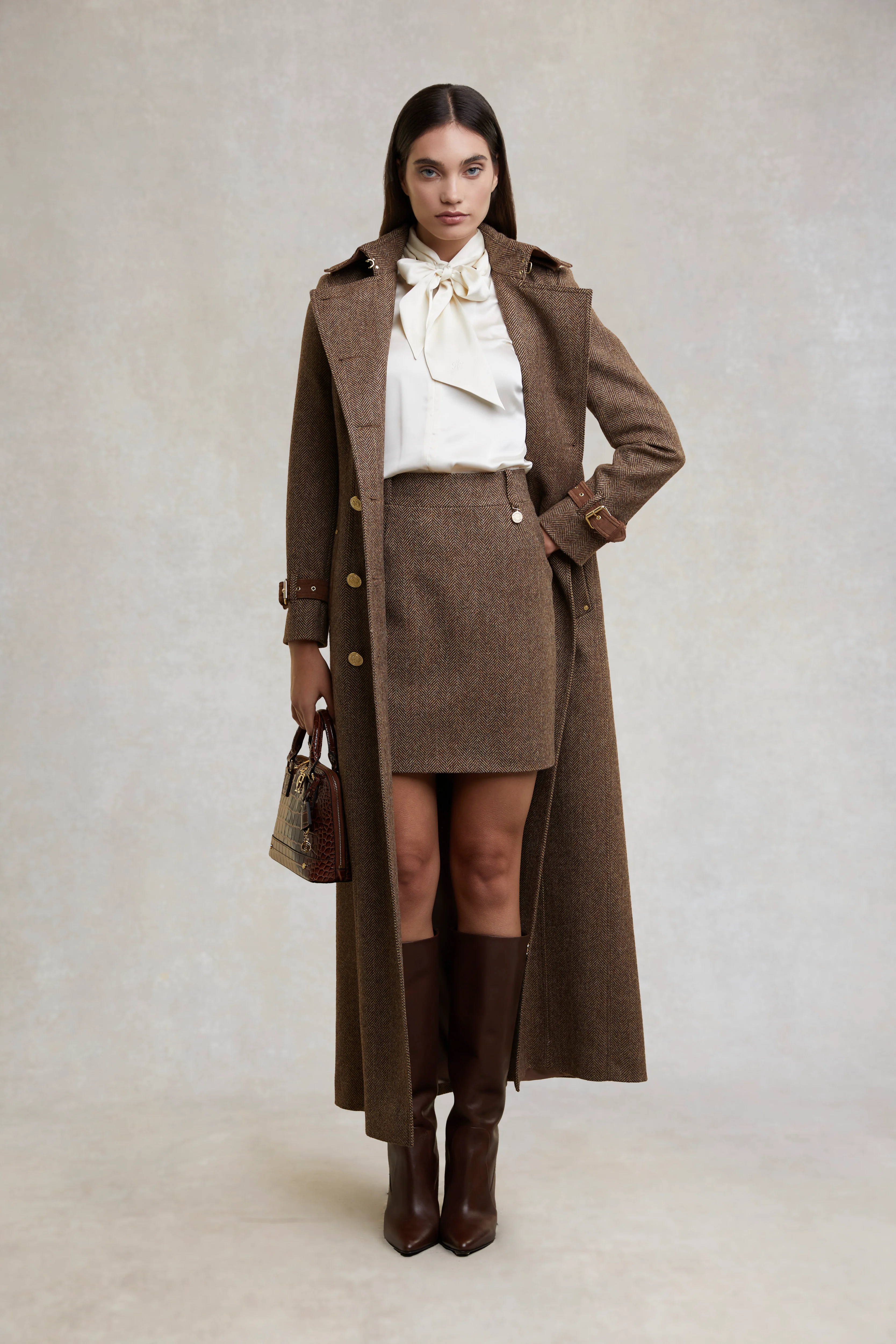 Full Length Marlborough Trench Coat (Large Scale Brown Herringbone) - Image 8