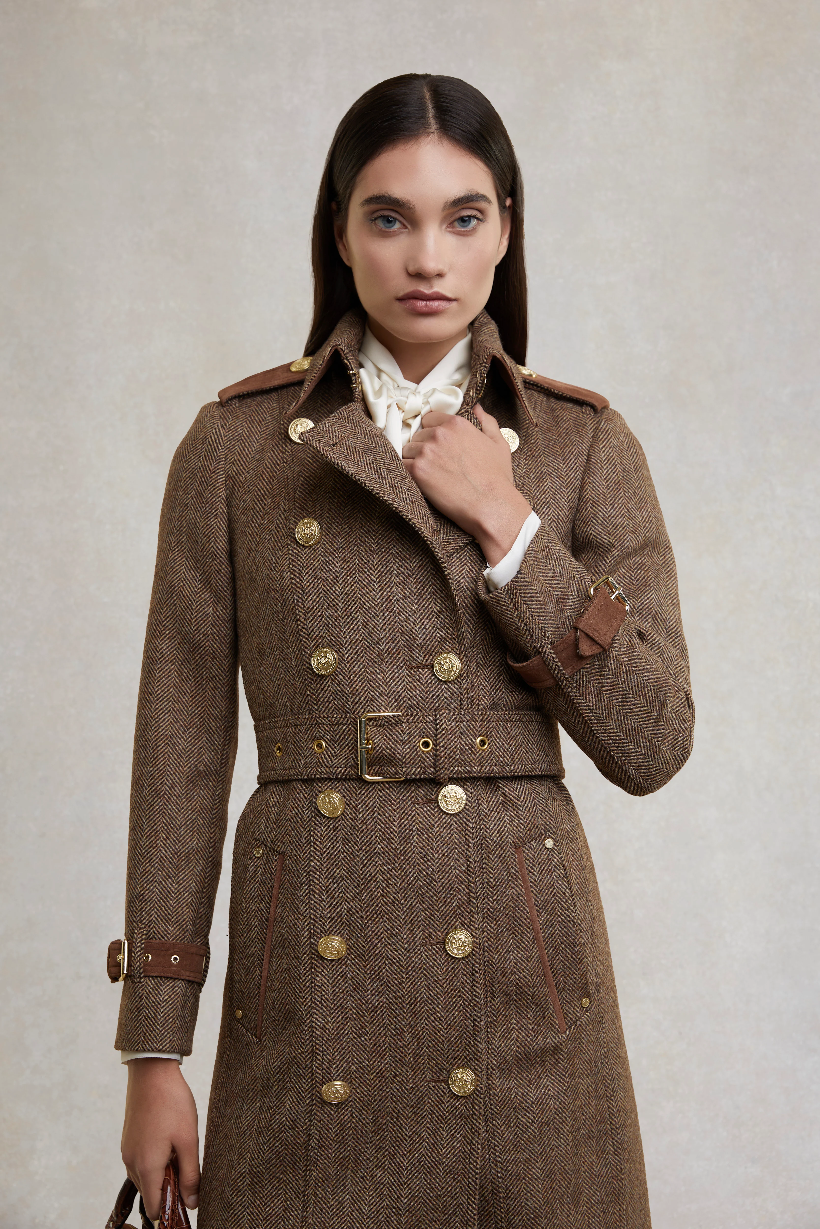 Full Length Marlborough Trench Coat (Large Scale Brown Herringbone) - Image 9