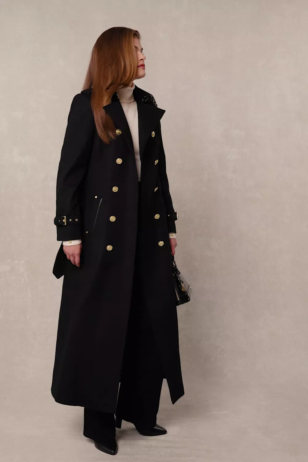Full Length Marlborough Trench Coat (Soft Black) - Image 5