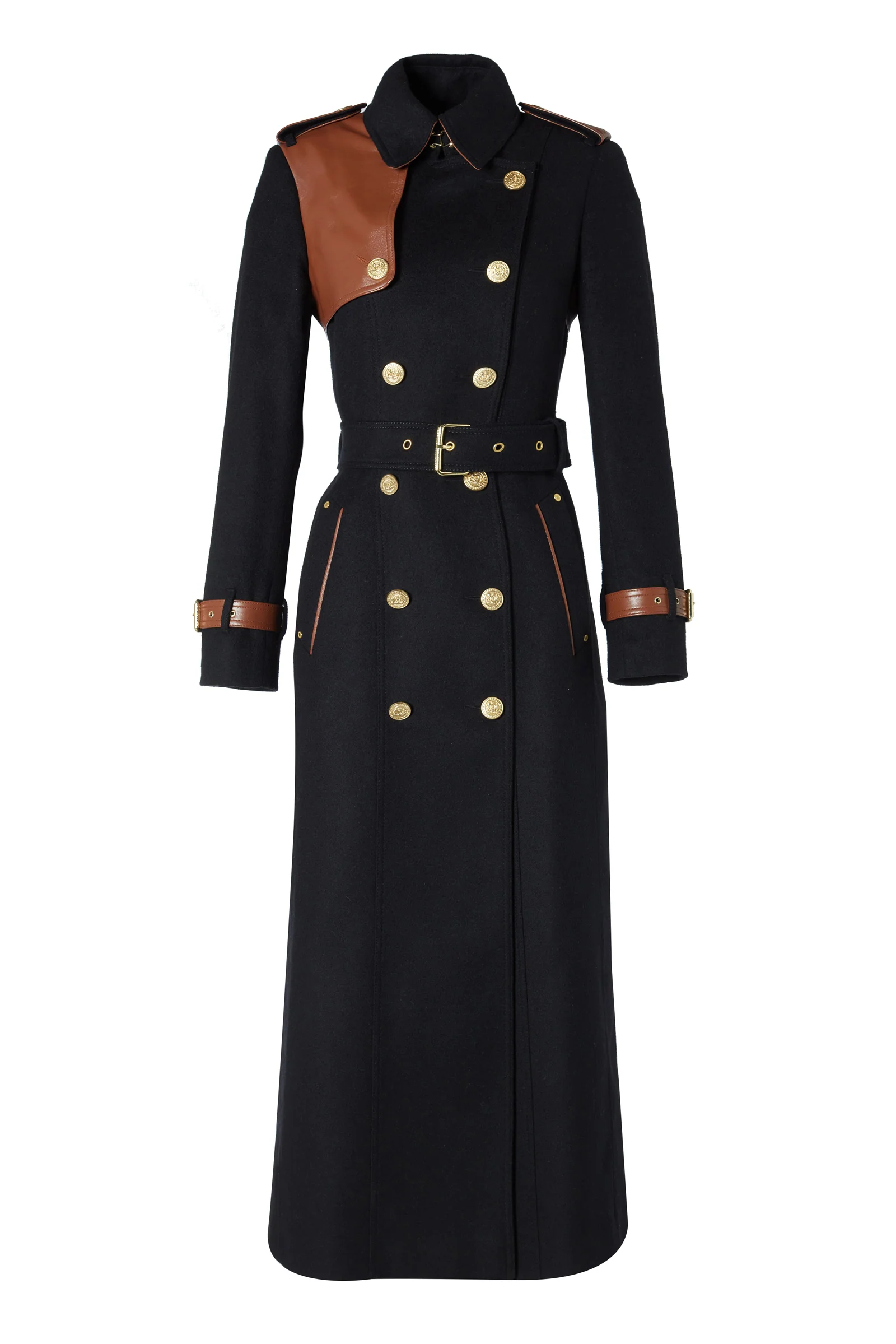 Full Length Marlborough Trench Coat (Soft Black Tan) - Image 12