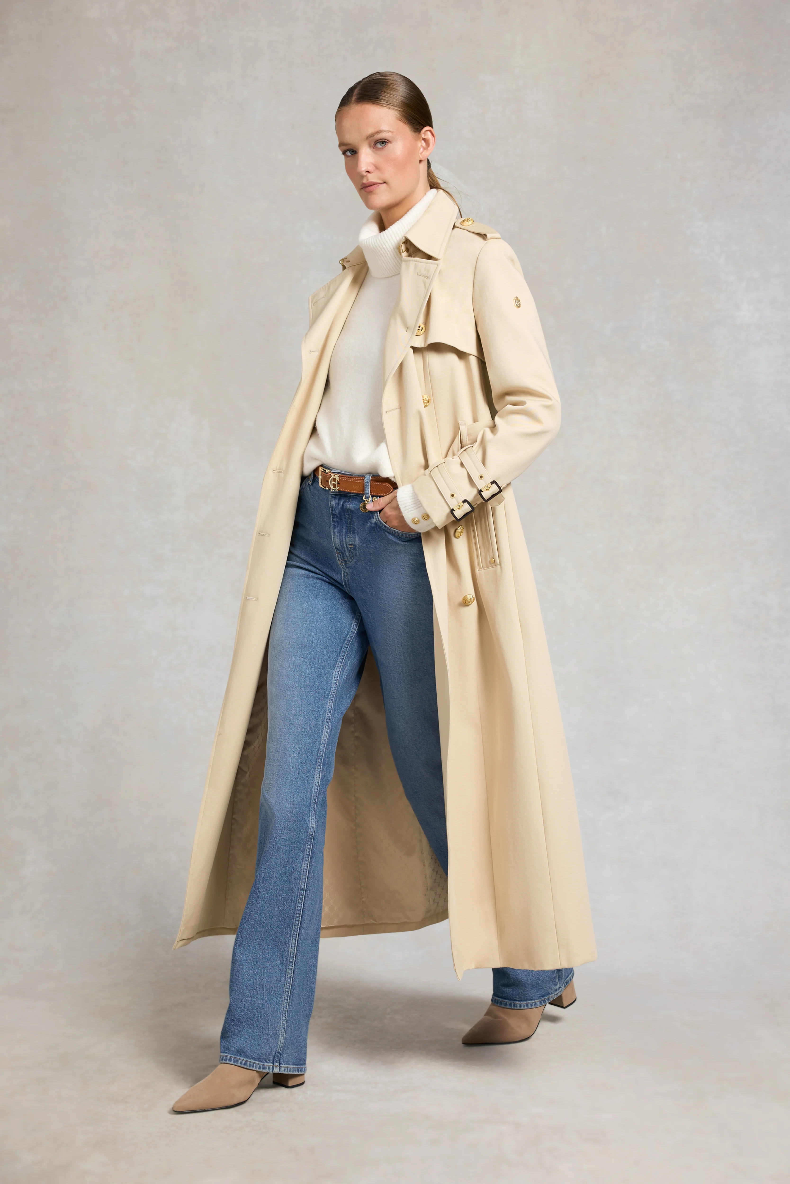 Gatcombe Full Length Trench Coat (Stone) - Image 2