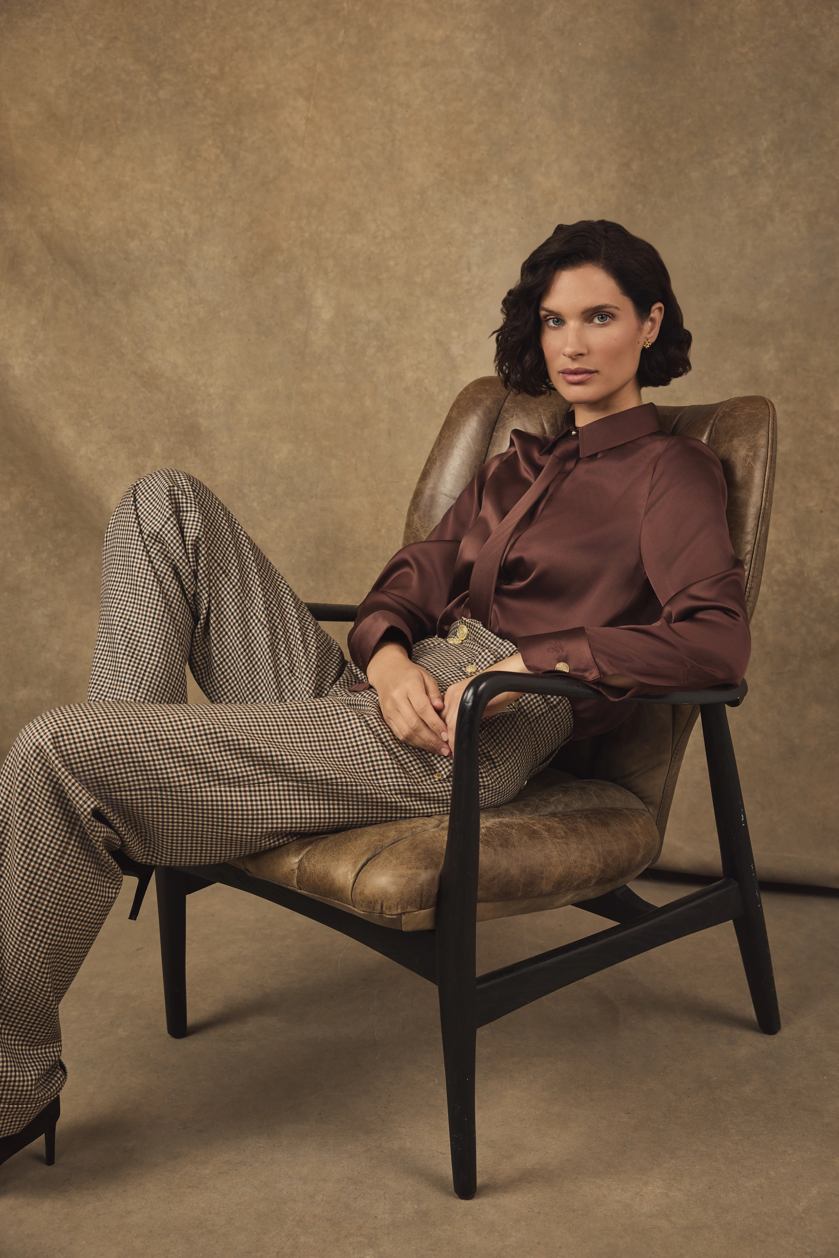 Georgina Satin Shirt (Chocolate) - Image 2