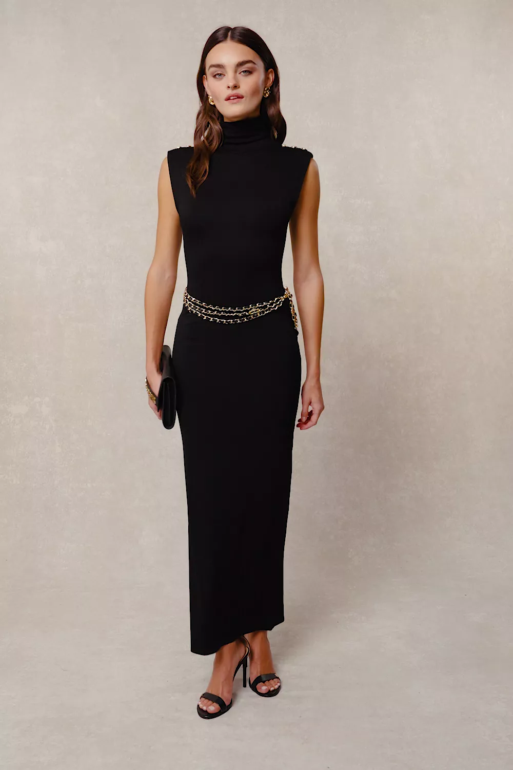 Harper High Neck Maxi Dress (Black) - Image 5